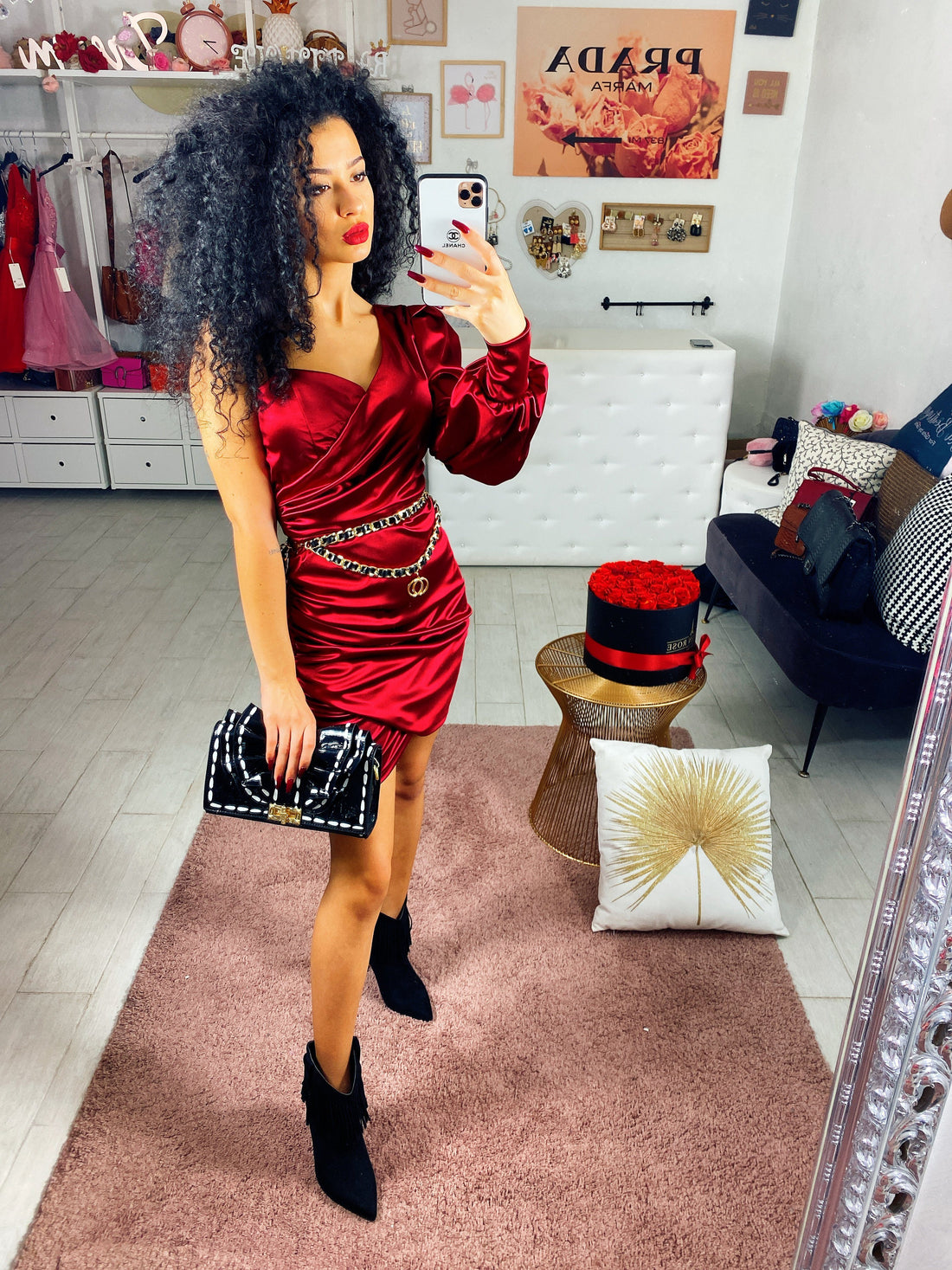 Abito in raso monospalla manica bombata - R.a. Boutique 