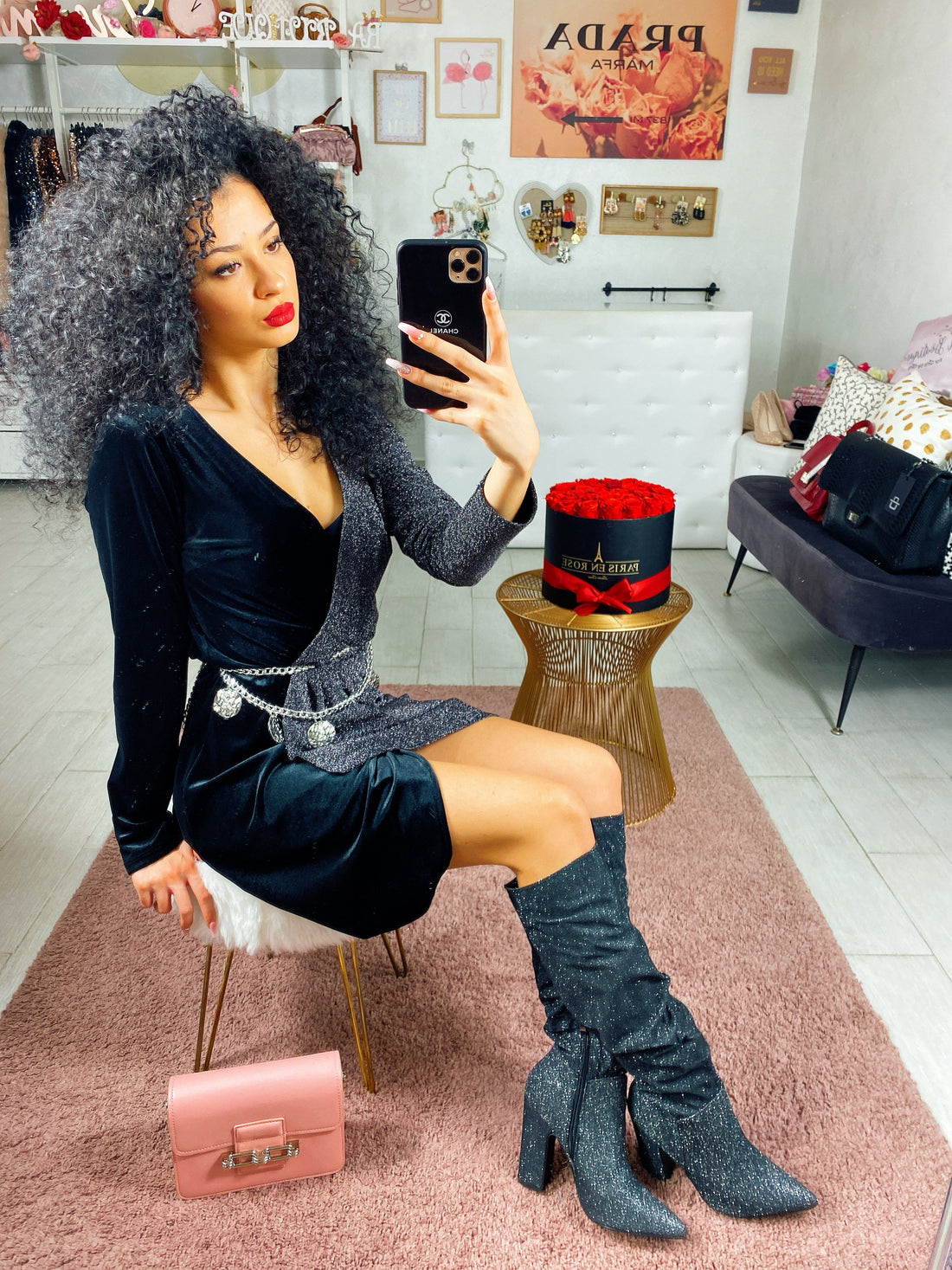 Abito in velluto con glitter argento - R.a. Boutique 