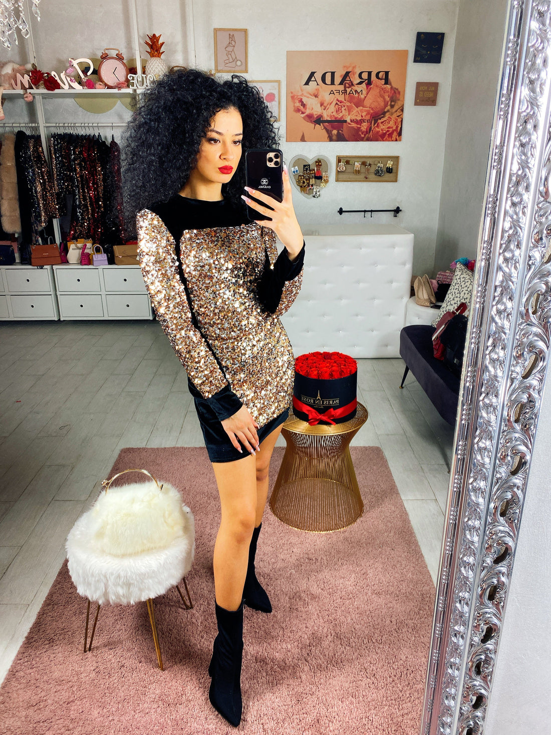 Abito in velluto con paillettes oro - R.a. Boutique 