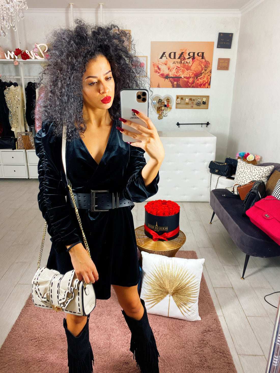 Abito in velluto manica arricciata - R.a. Boutique 