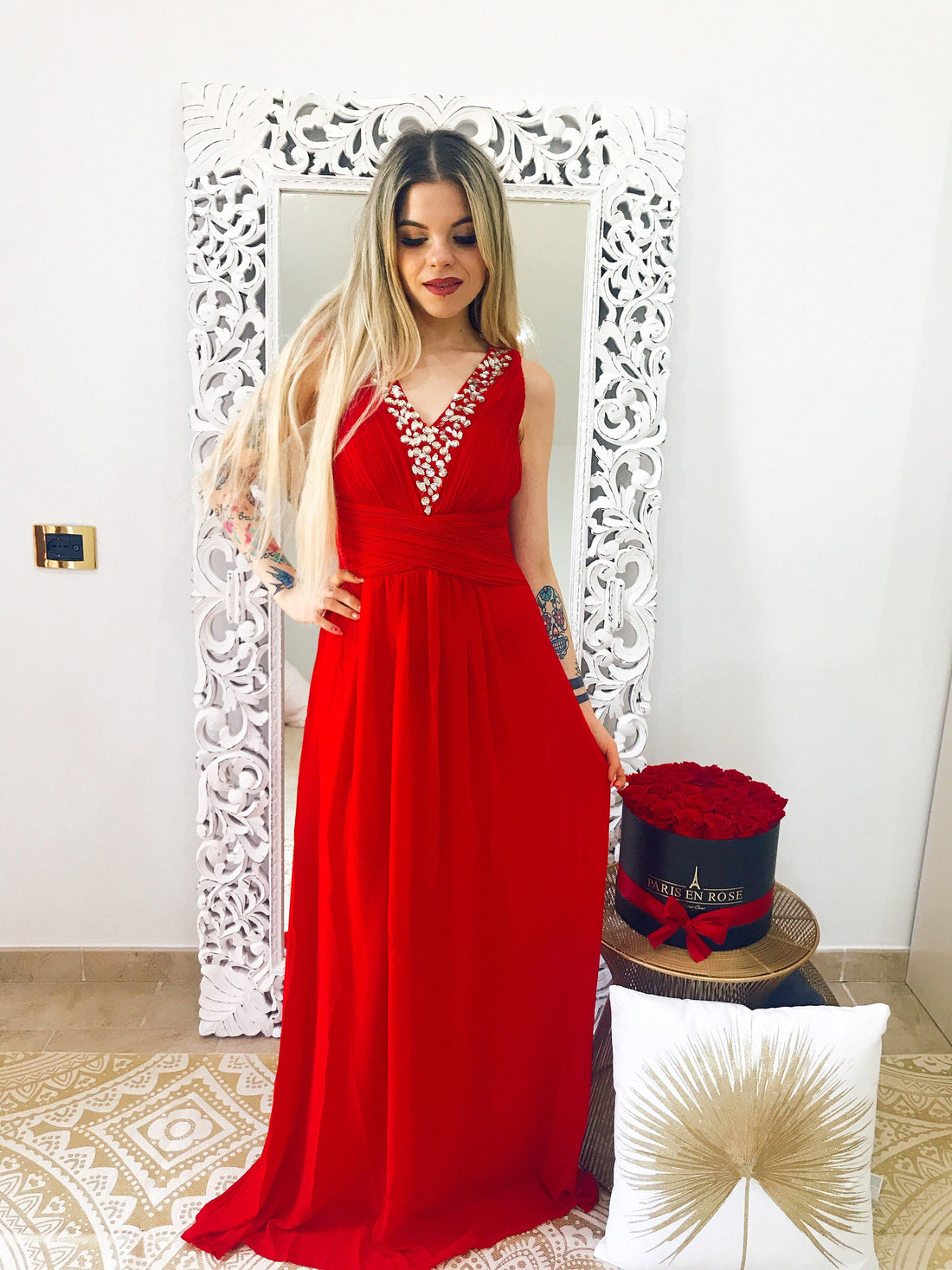 Abito Luxury rosso con strass - R.a. Boutique 