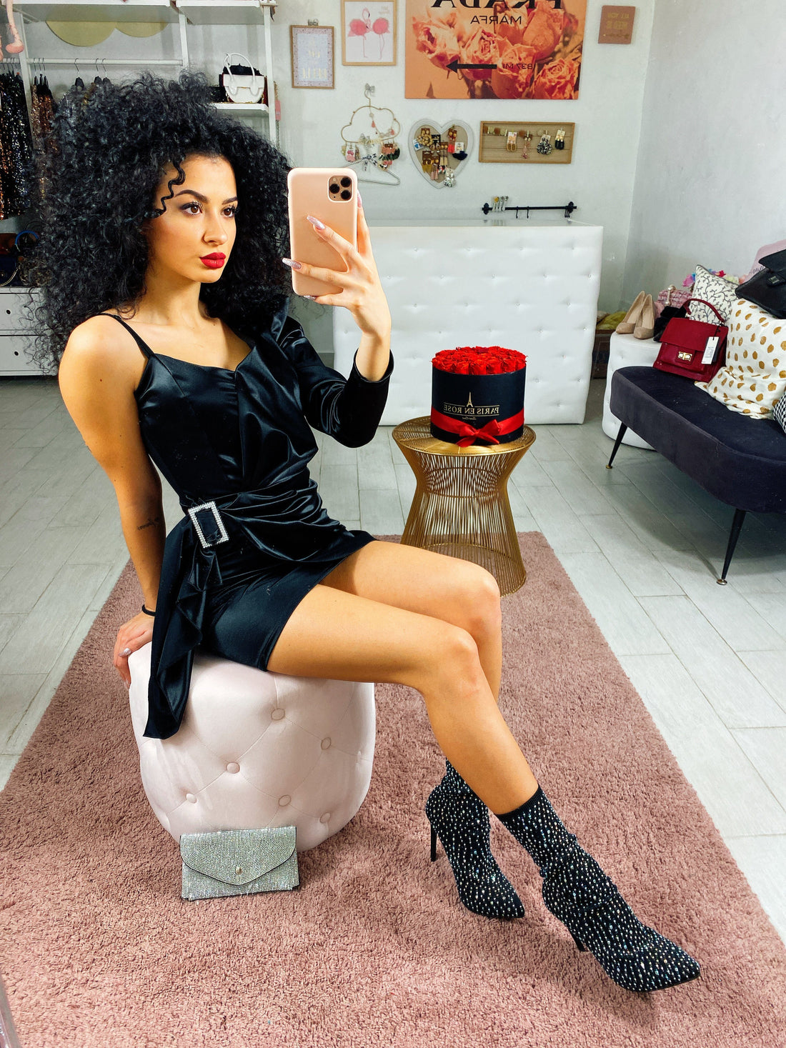 Abito monospalla con cinta glitterata manica bombata - R.a. Boutique 