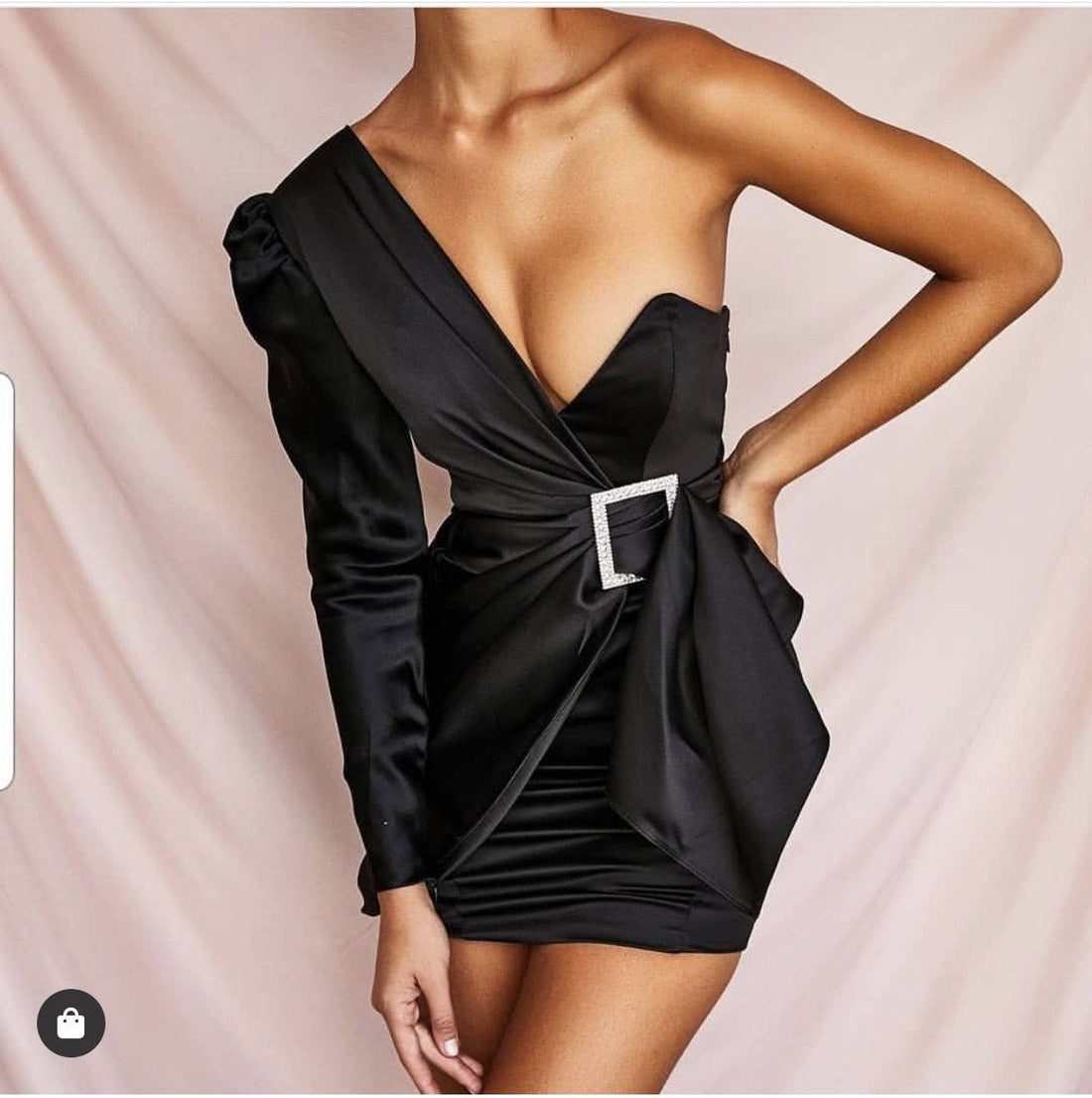 Abito monospalla con cinta glitterata manica bombata - R.a. Boutique 