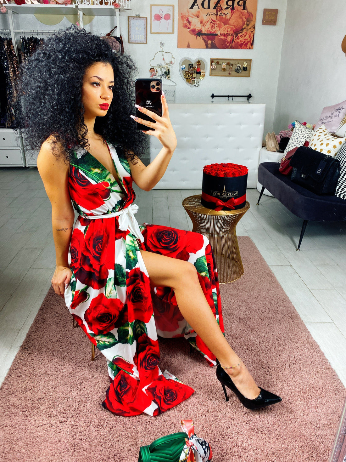 Abito Rose con maxi spacco - R.a. Boutique 