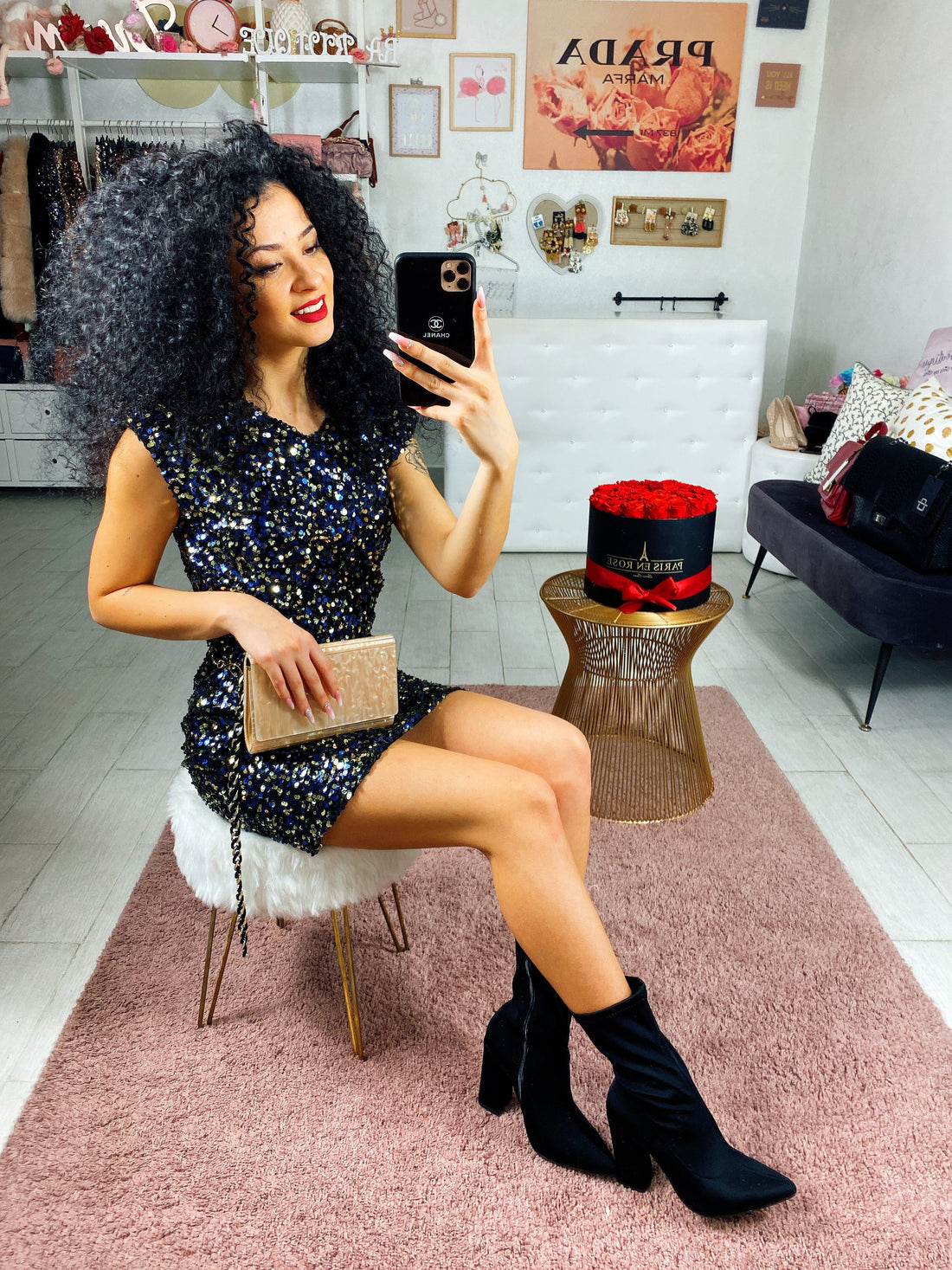 Abito smanicato con paillettes blu - R.a. Boutique 