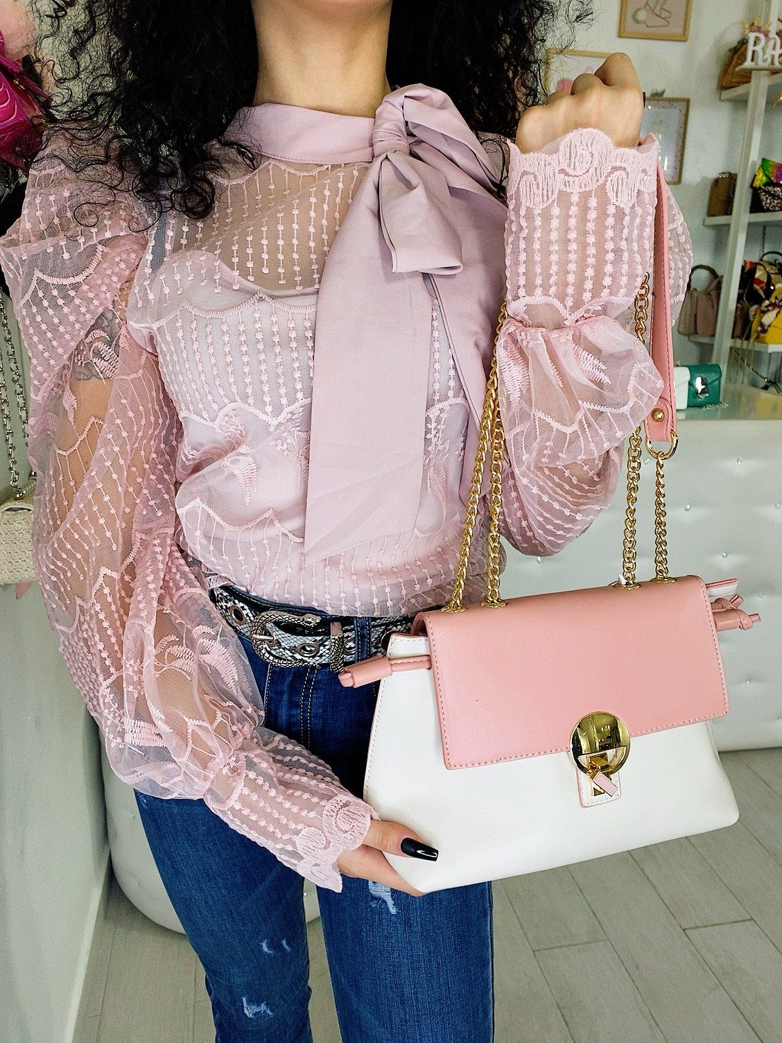 Bag bianca e rosa con dettagli oro - R.a. Boutique 