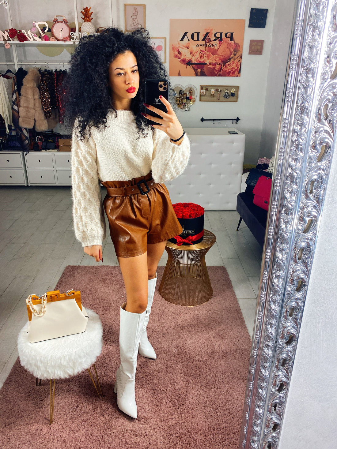 Bag panna con dettagli in legno - R.a. Boutique 