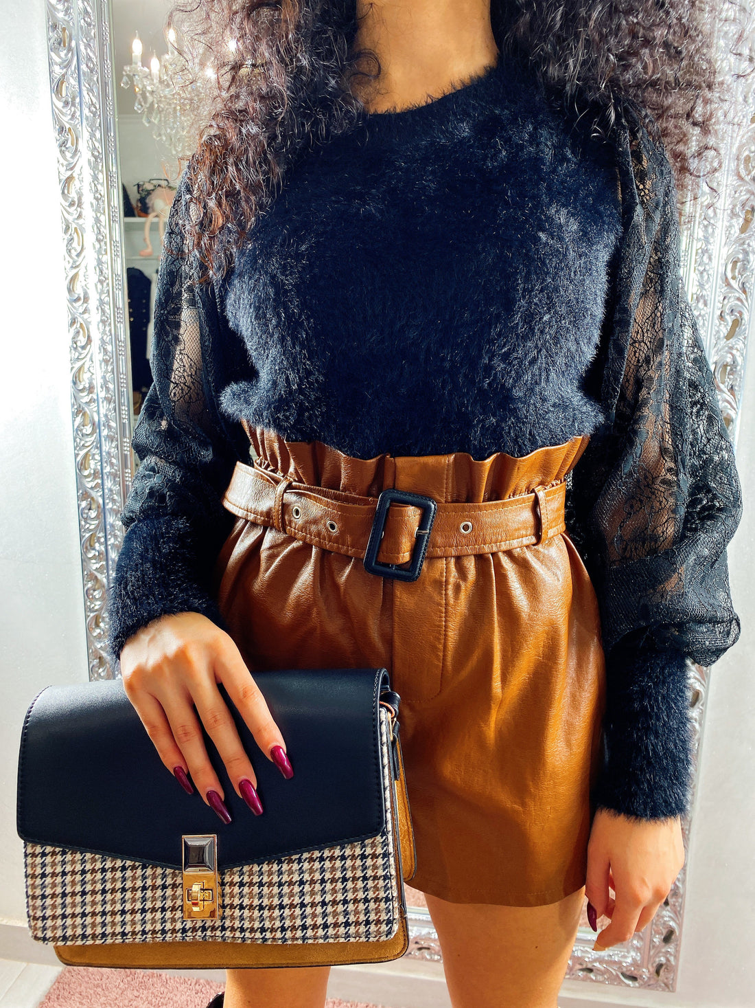 Bag pied de poule Camel - R.a. Boutique 