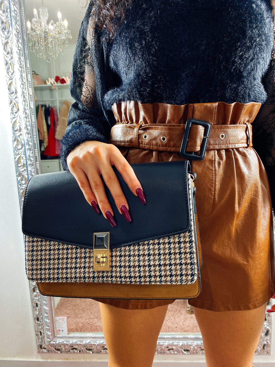 Bag pied de poule Camel - R.a. Boutique 