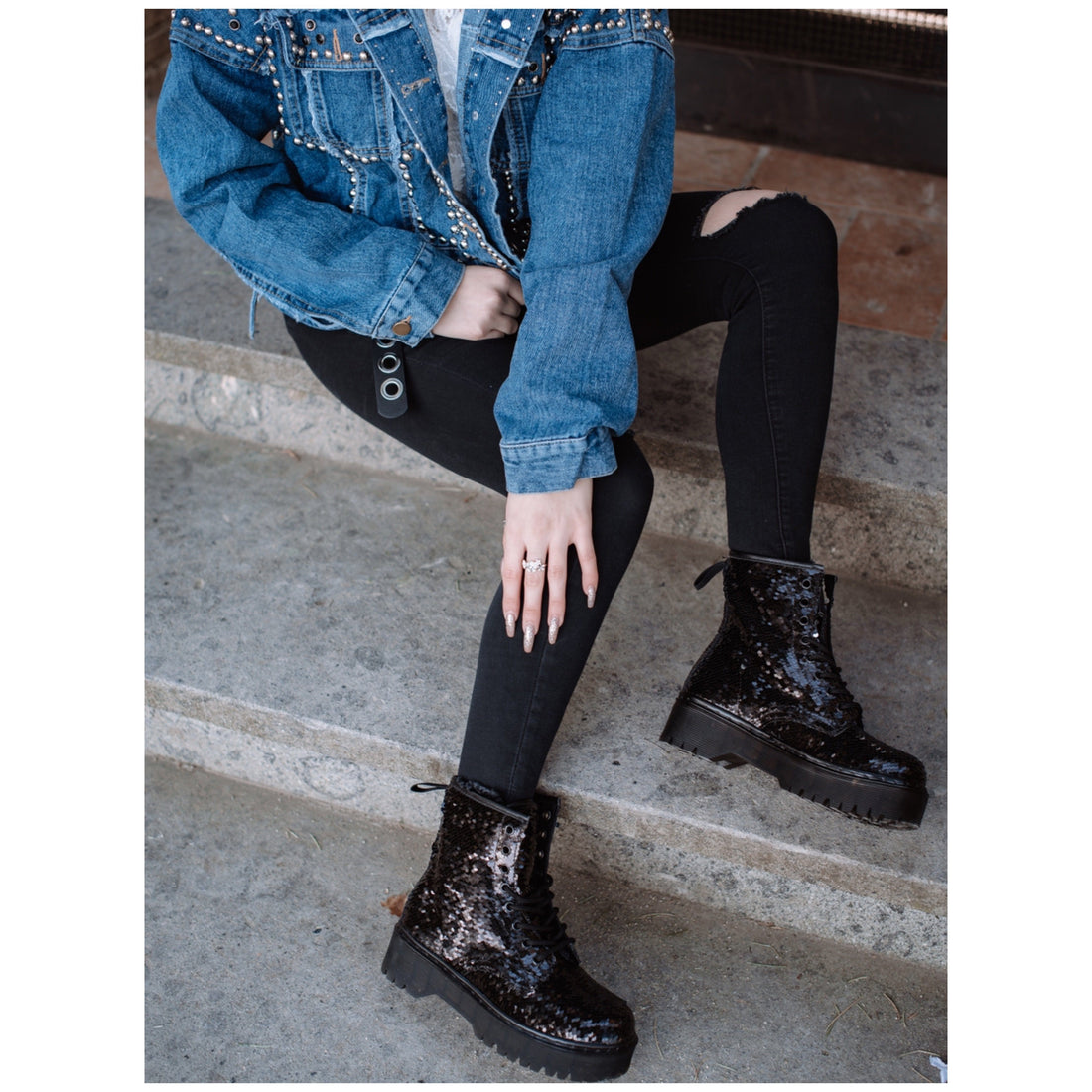 Biker black con paillettes - R.a. Boutique 