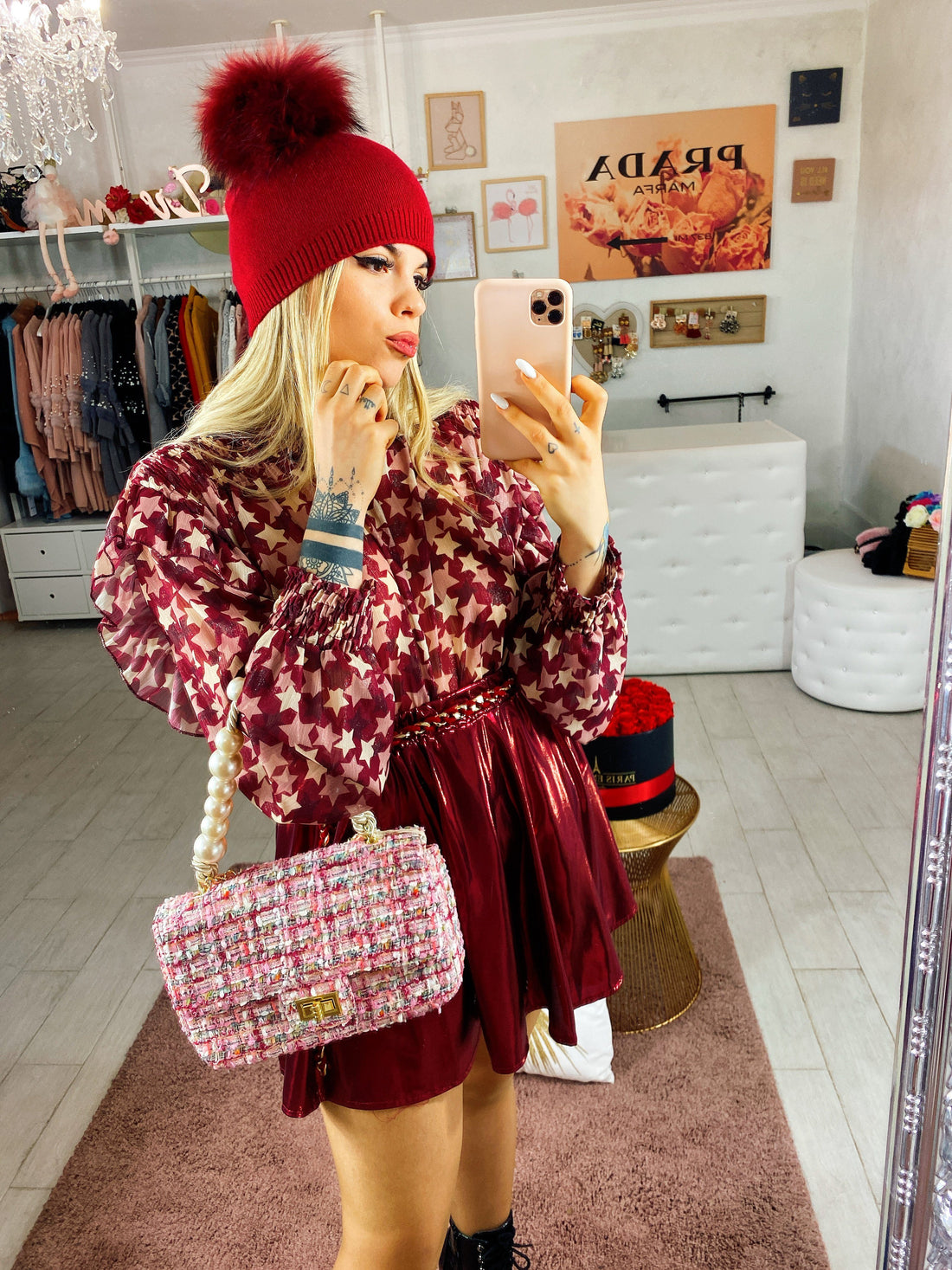 Blusa con maxi stelle bordeaux - R.a. Boutique 