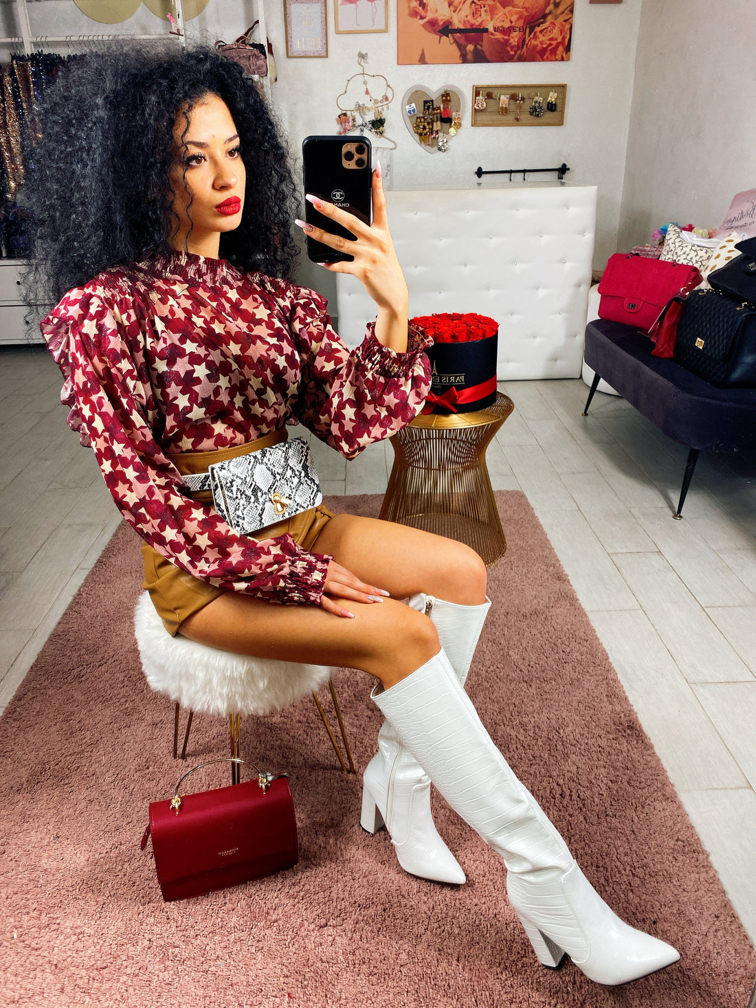 Blusa con maxi stelle bordeaux - R.a. Boutique 