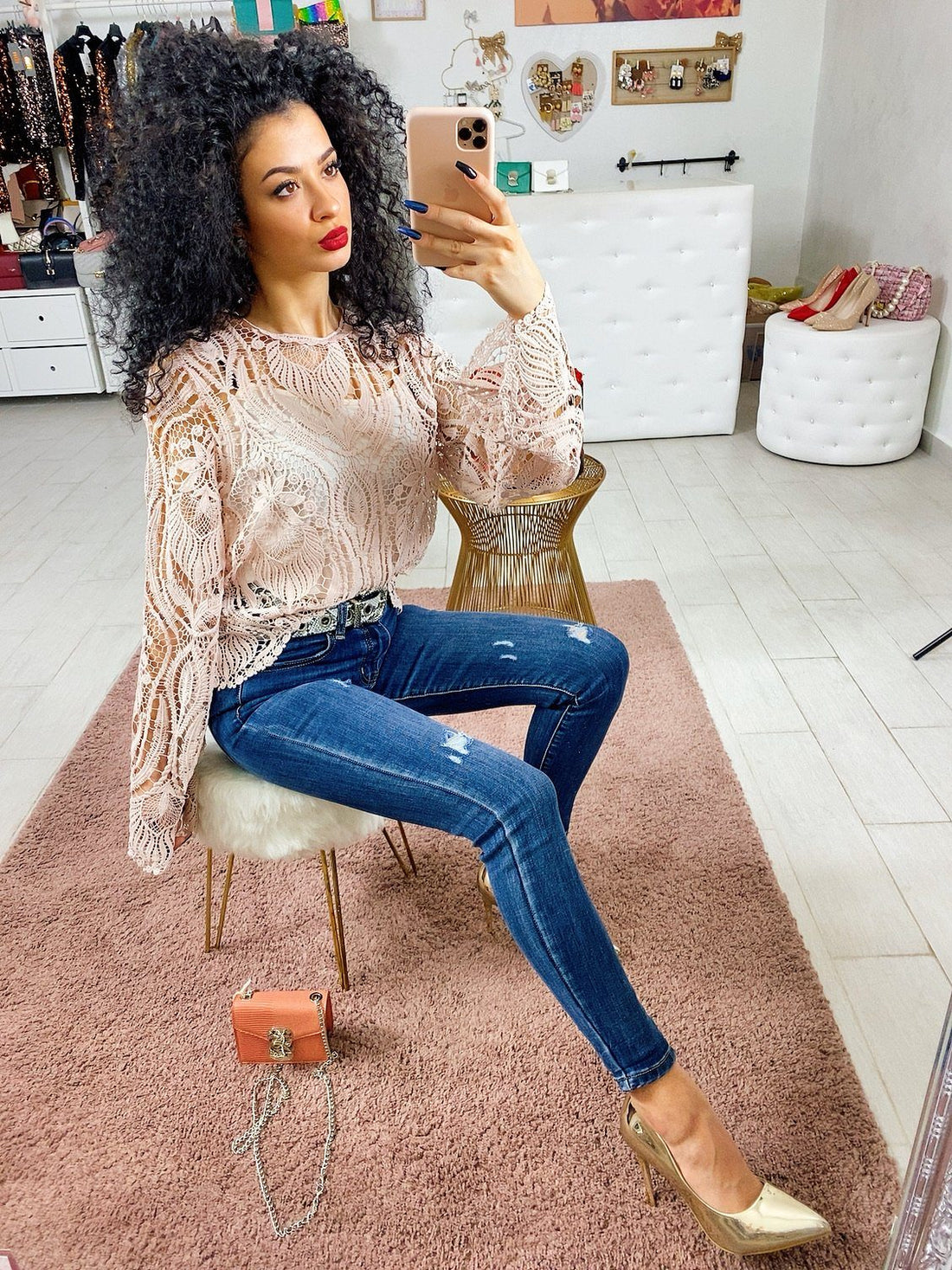 Blusa con ricami cipria - R.a. Boutique 