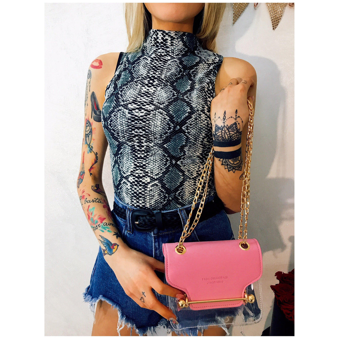 Body smanicato pitonato - R.a. Boutique 