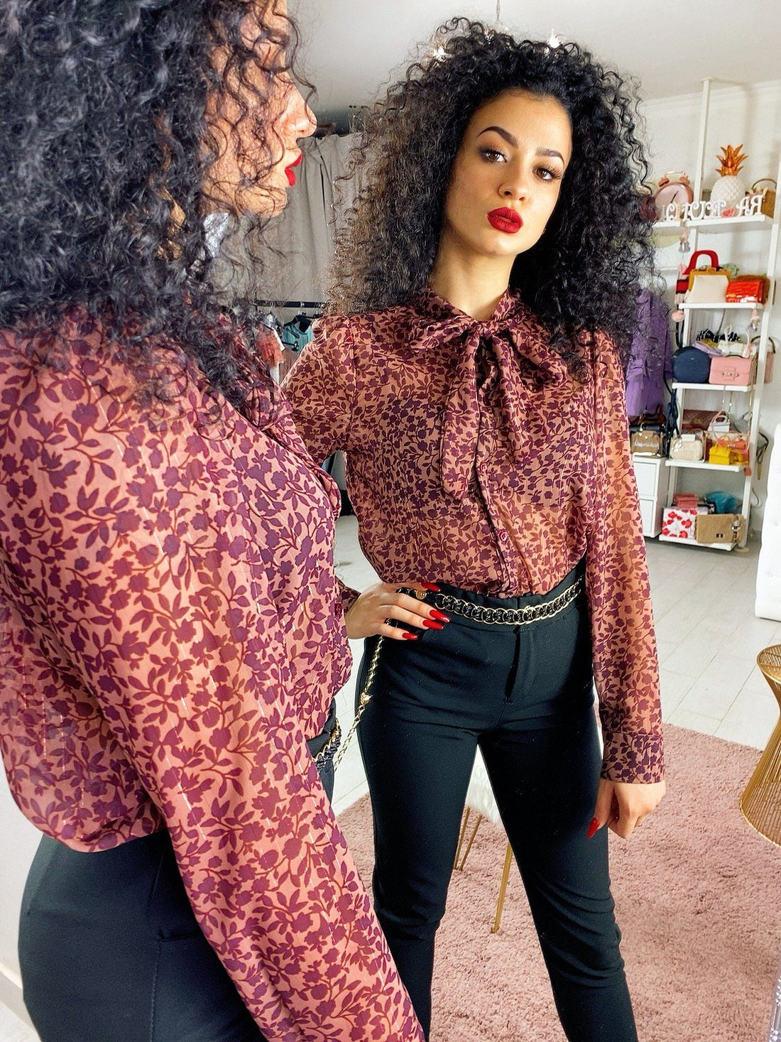 Camicetta con foglie rosa - R.a. Boutique 