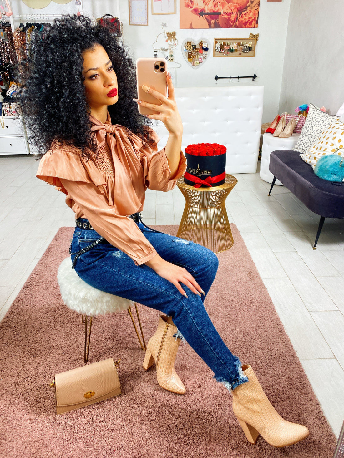 Camicia con maxi fiocco cipria - R.a. Boutique 