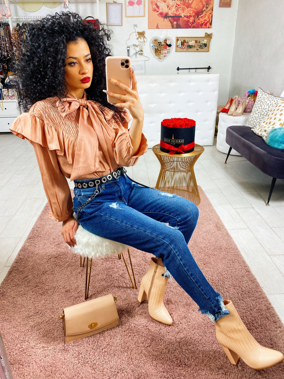 Camicia con maxi fiocco cipria - R.a. Boutique 