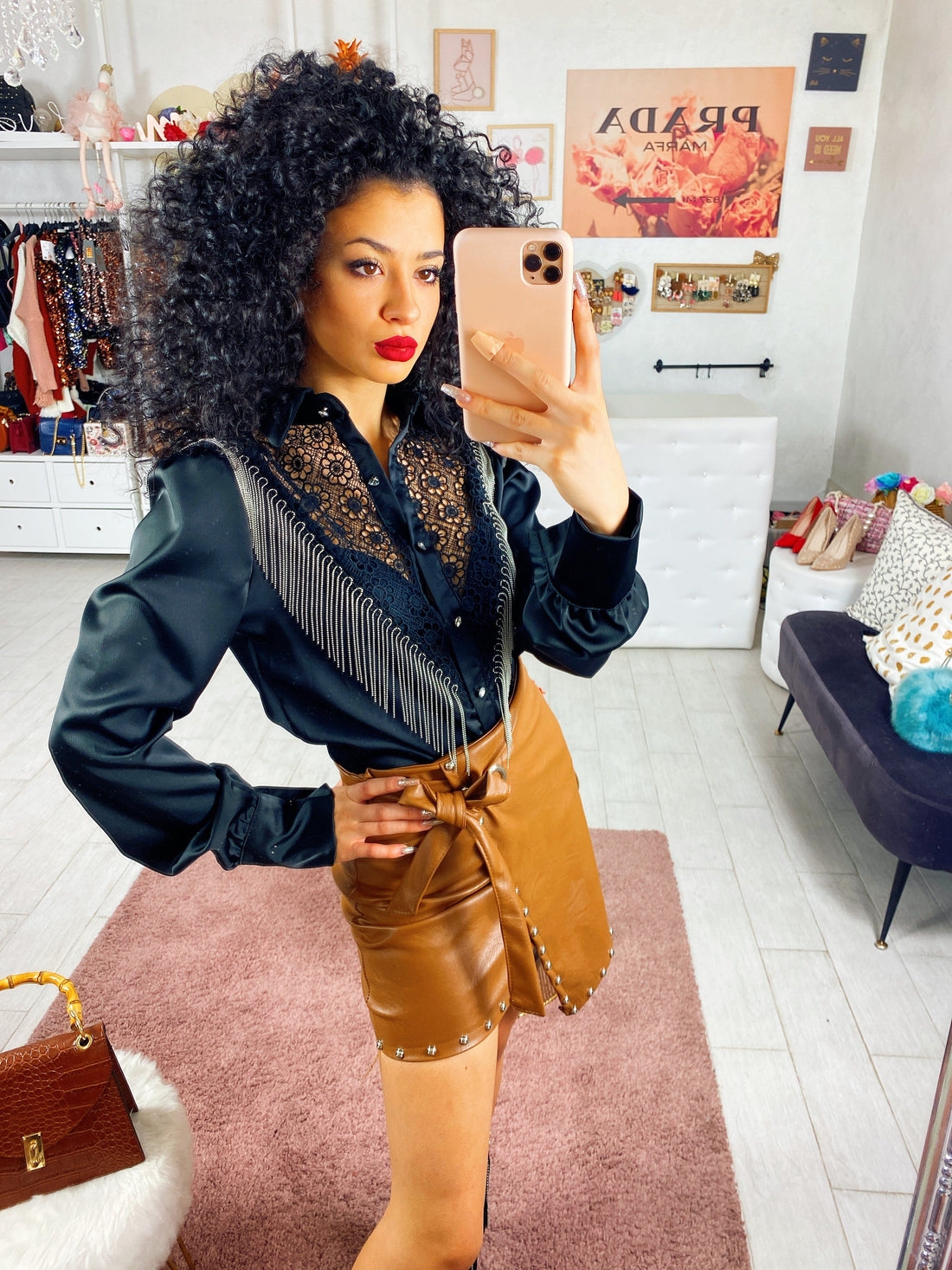 Camicia in raso con frange e strass - R.a. Boutique 