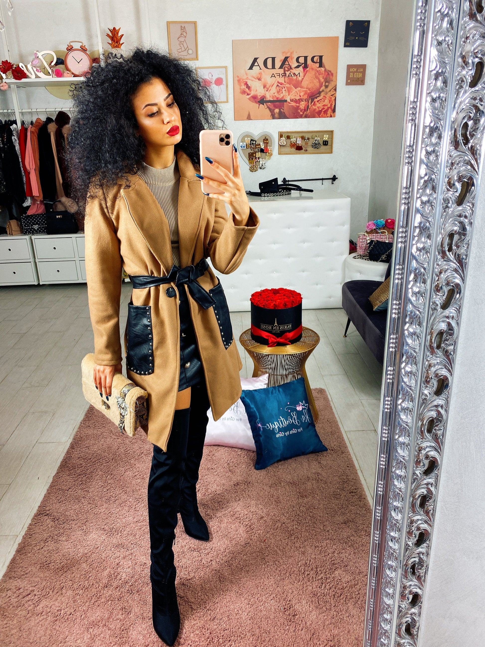 Cappotto con dettagli in pelle - R.a. Boutique 