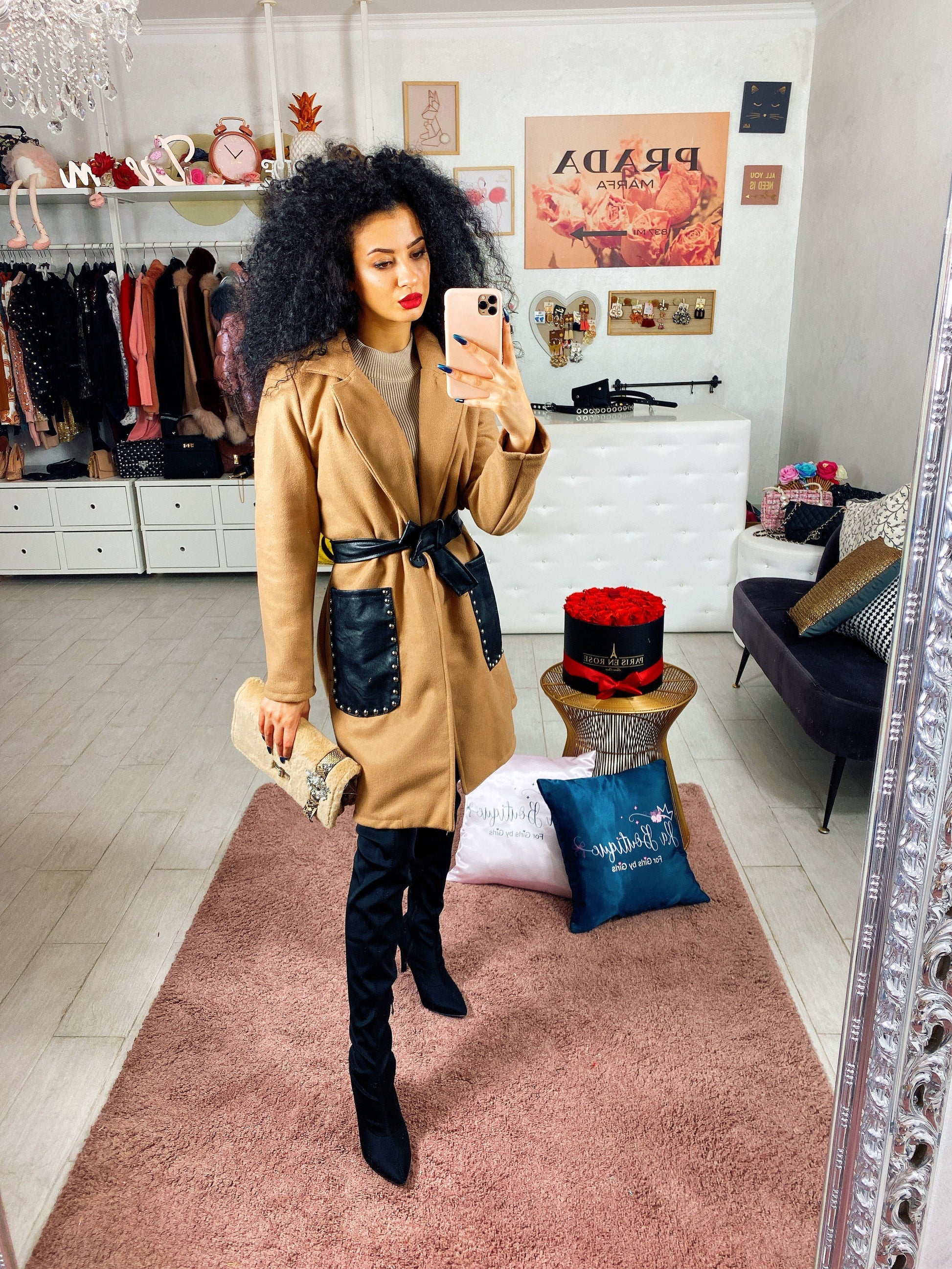 Cappotto con dettagli in pelle - R.a. Boutique 