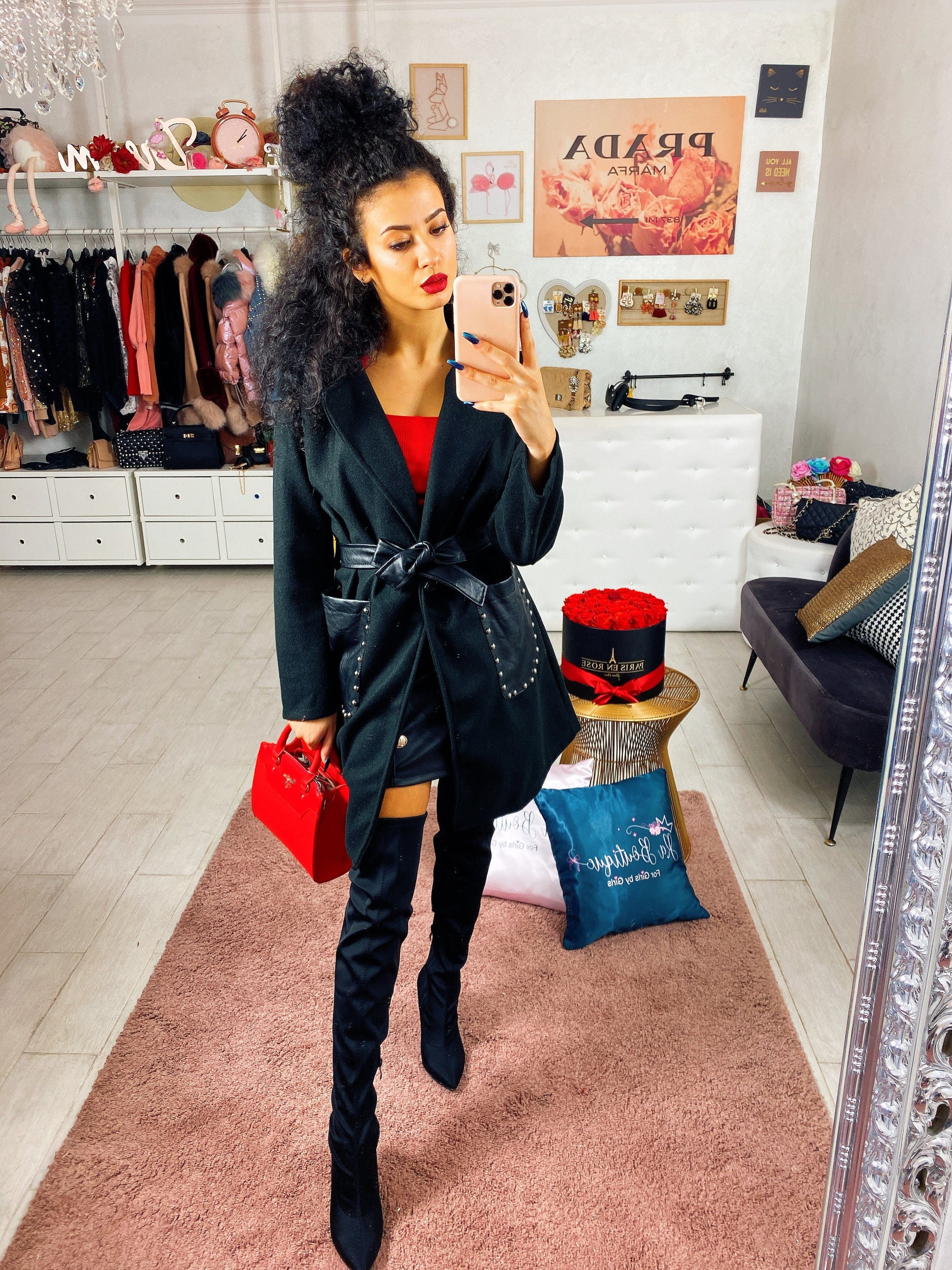 Cappotto con dettagli in pelle - R.a. Boutique 