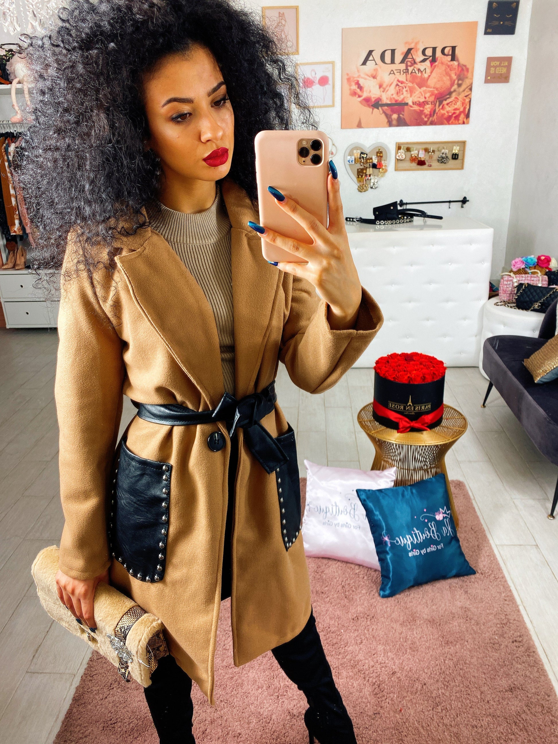 Cappotto con dettagli in pelle - R.a. Boutique 