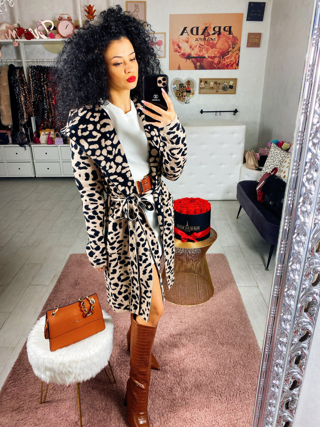 Cardigan con cintura maculato - R.a. Boutique 