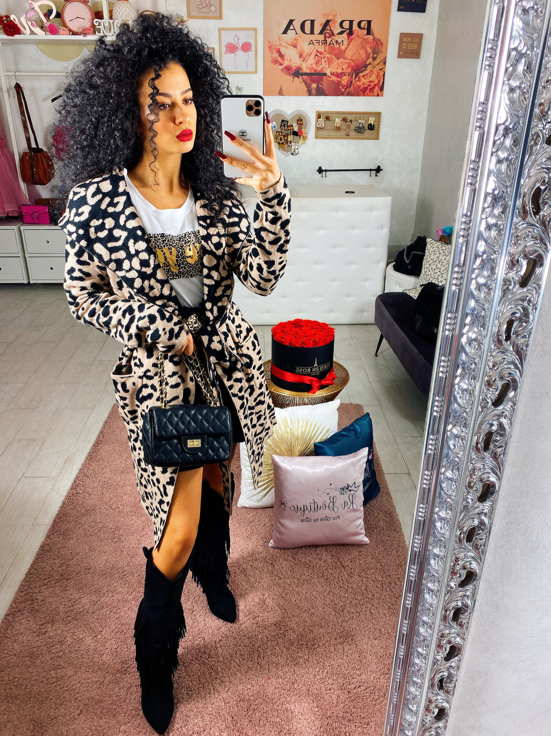 Cardigan con cintura maculato - R.a. Boutique 