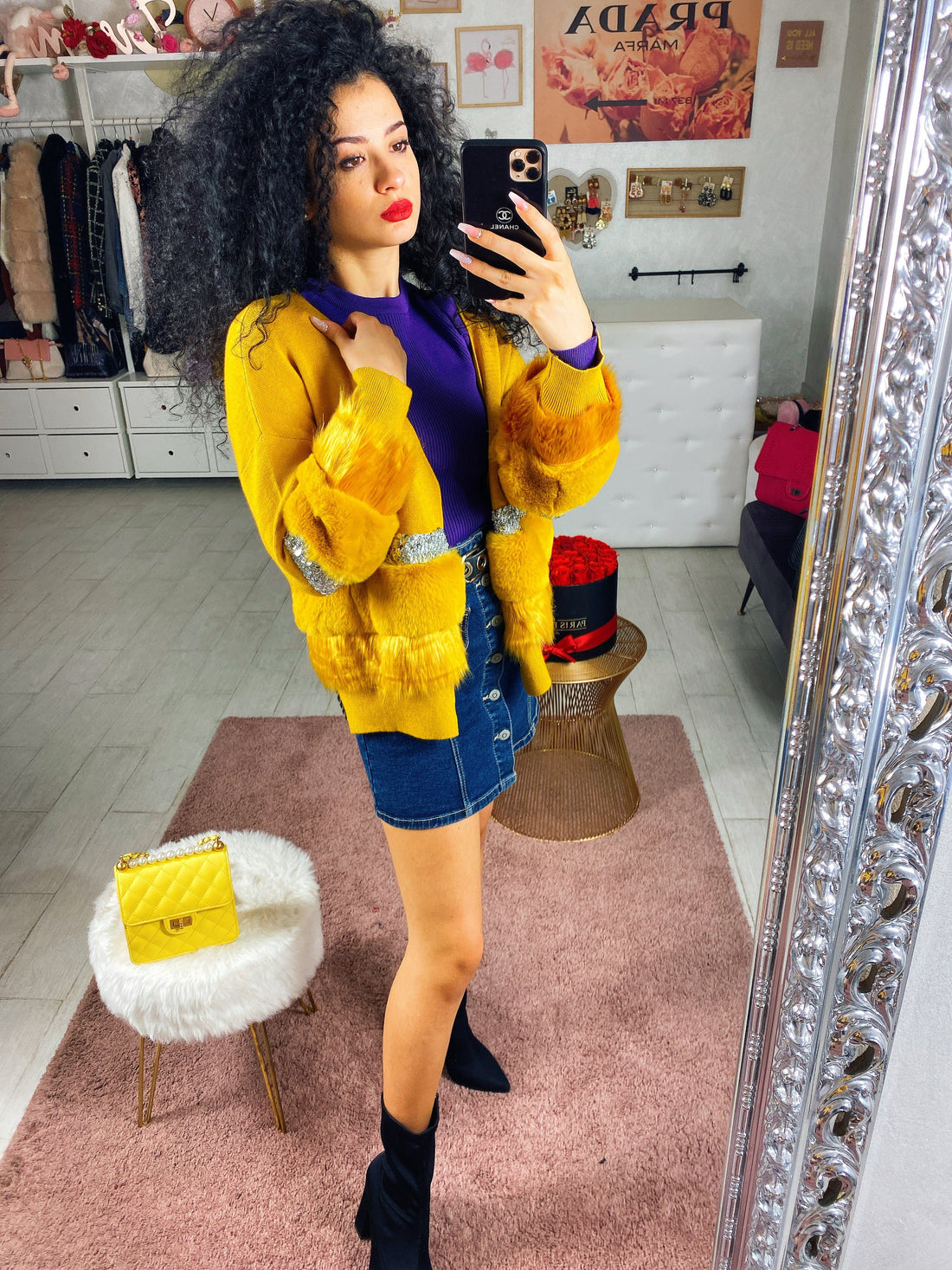 Cardigan con pelliccia e strass - R.a. Boutique 