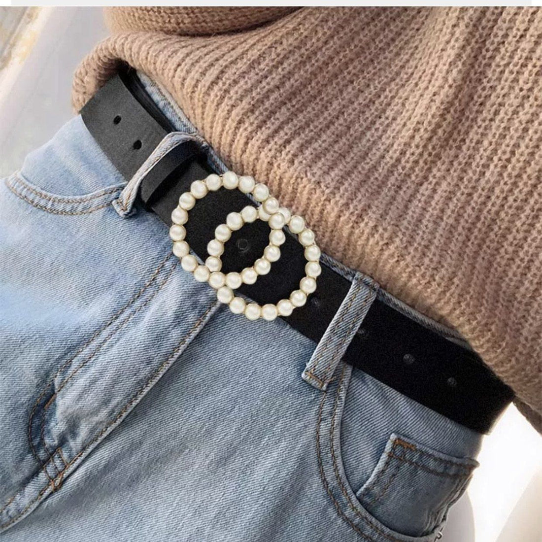 Cintura con cerchi e perle nera - R.a. Boutique 