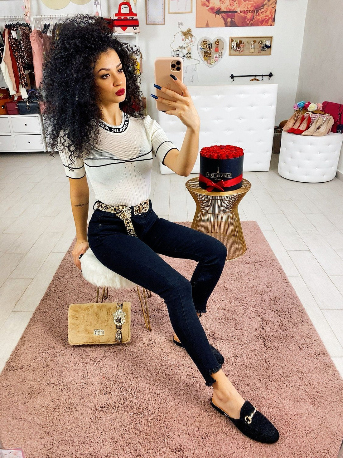 Cintura con occhielli pitonata gold - R.a. Boutique 