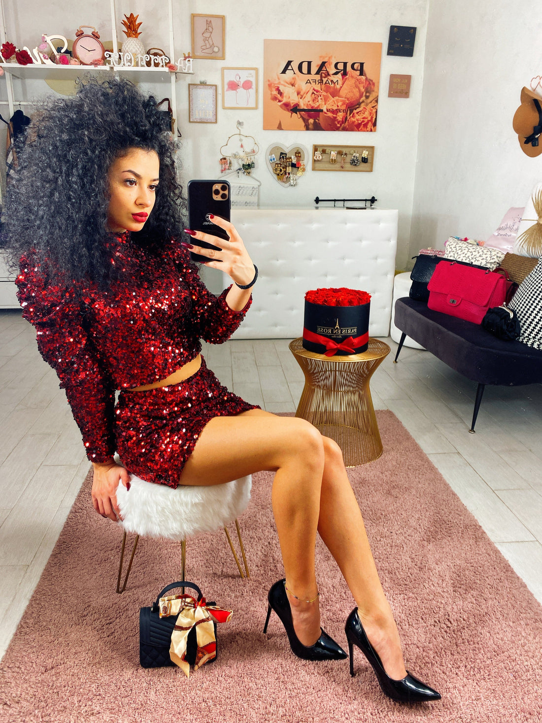 Completo con paillettes rosso - R.a. Boutique 