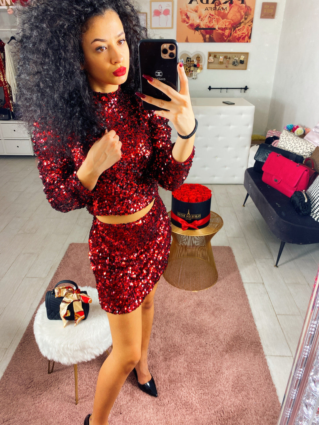 Completo con paillettes rosso - R.a. Boutique 