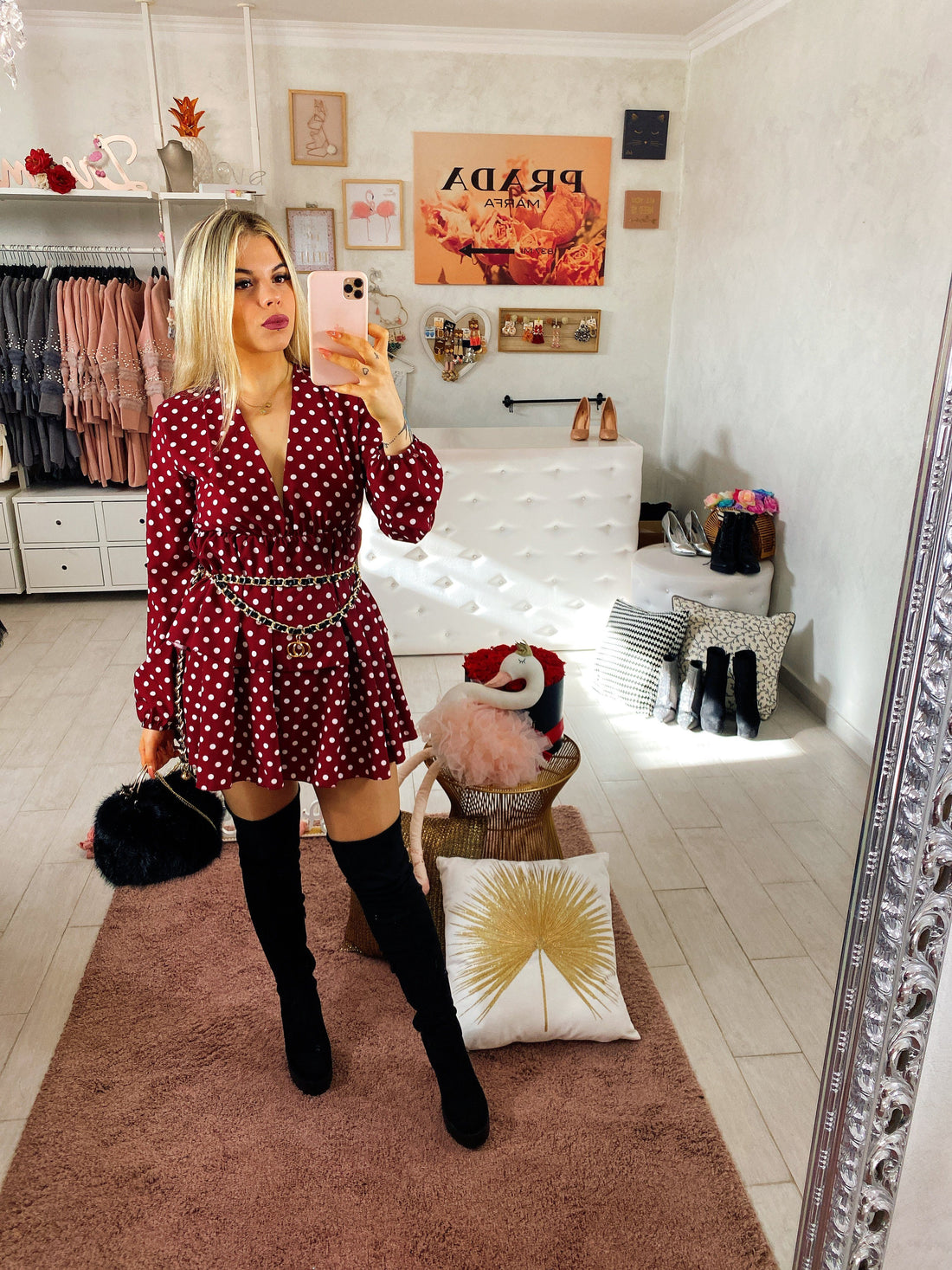 Dress a balze a pois bordeaux - R.a. Boutique 