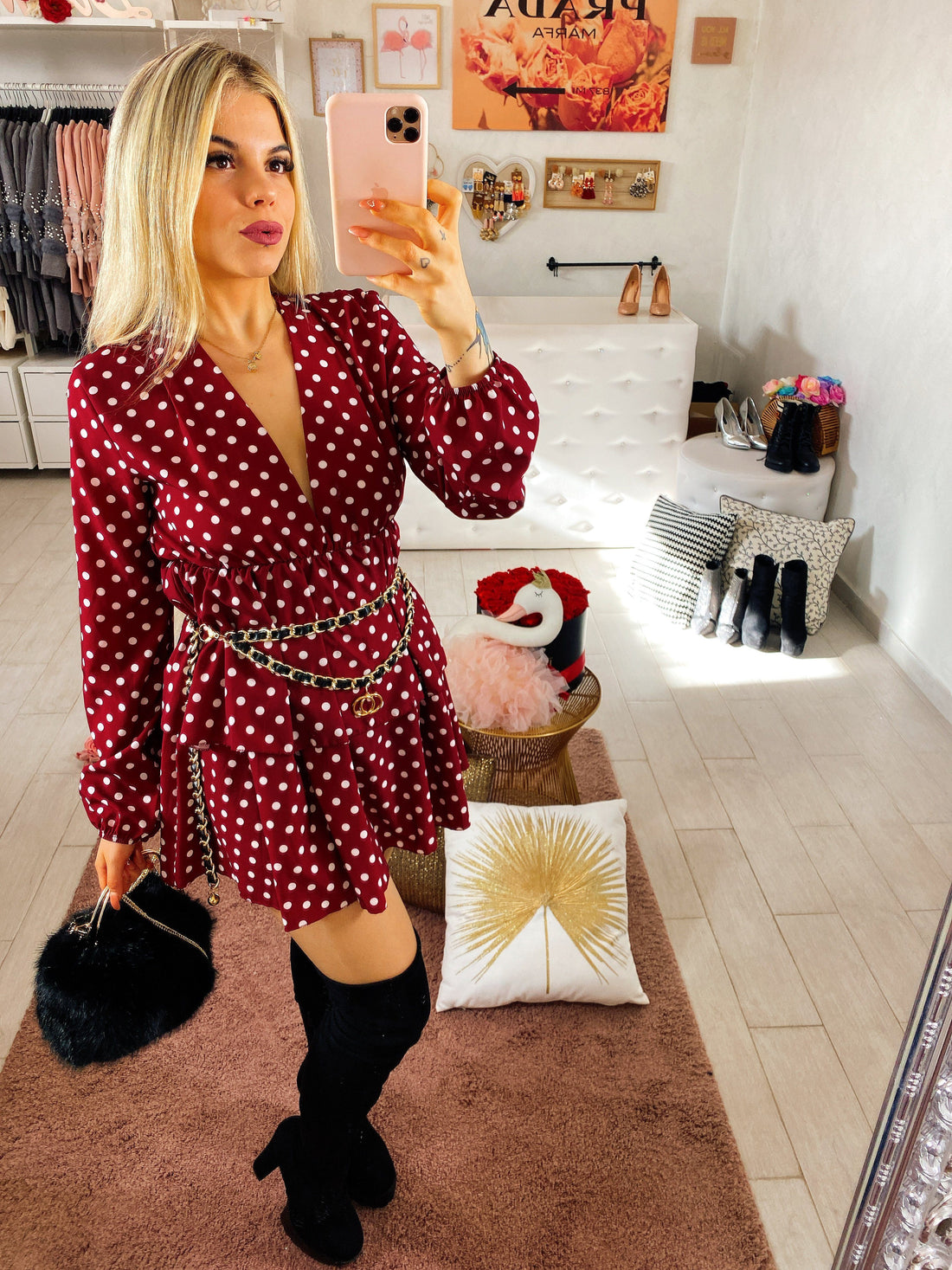 Dress a balze a pois bordeaux - R.a. Boutique 