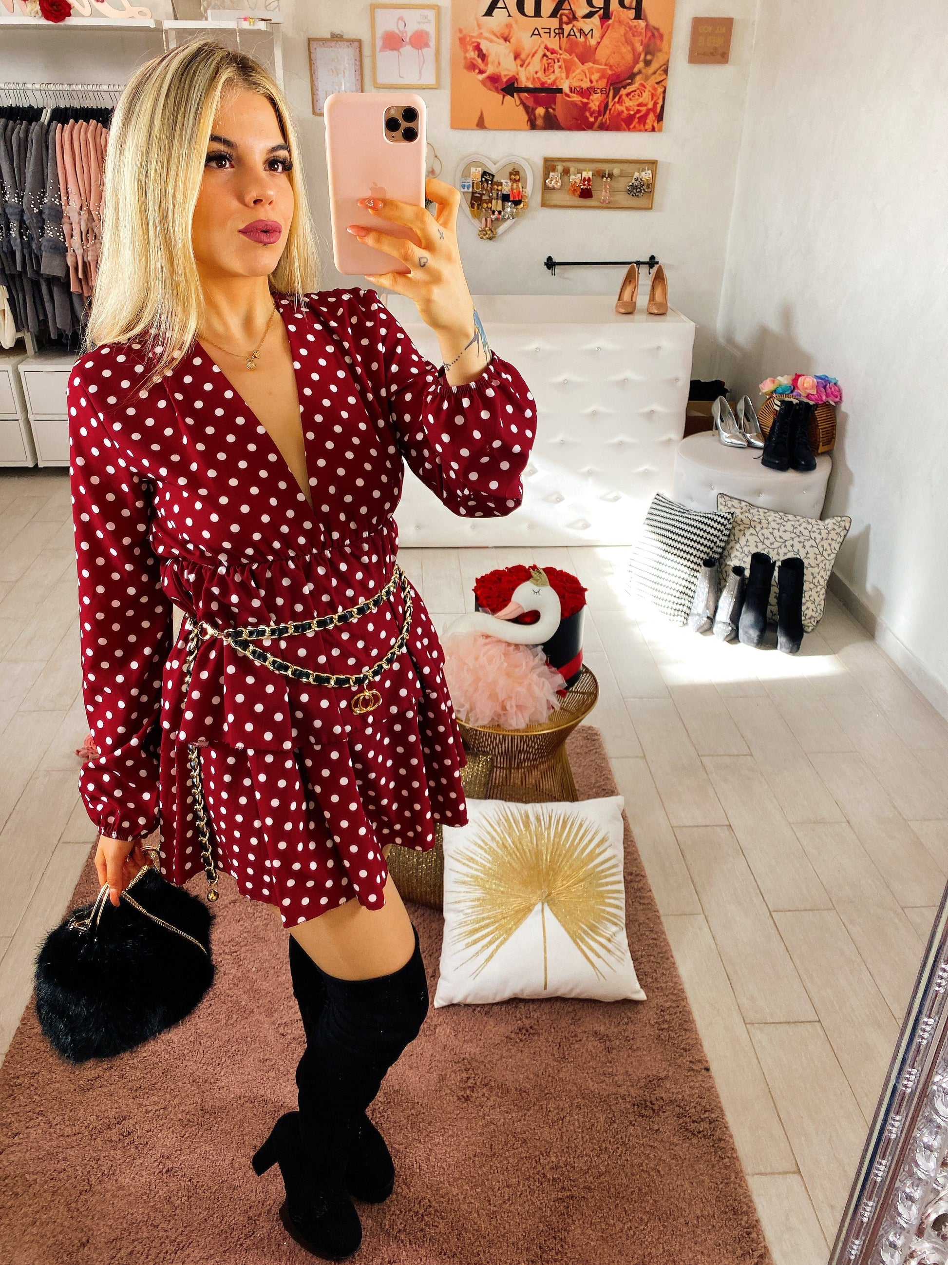 Dress a balze a pois bordeaux - R.a. Boutique 