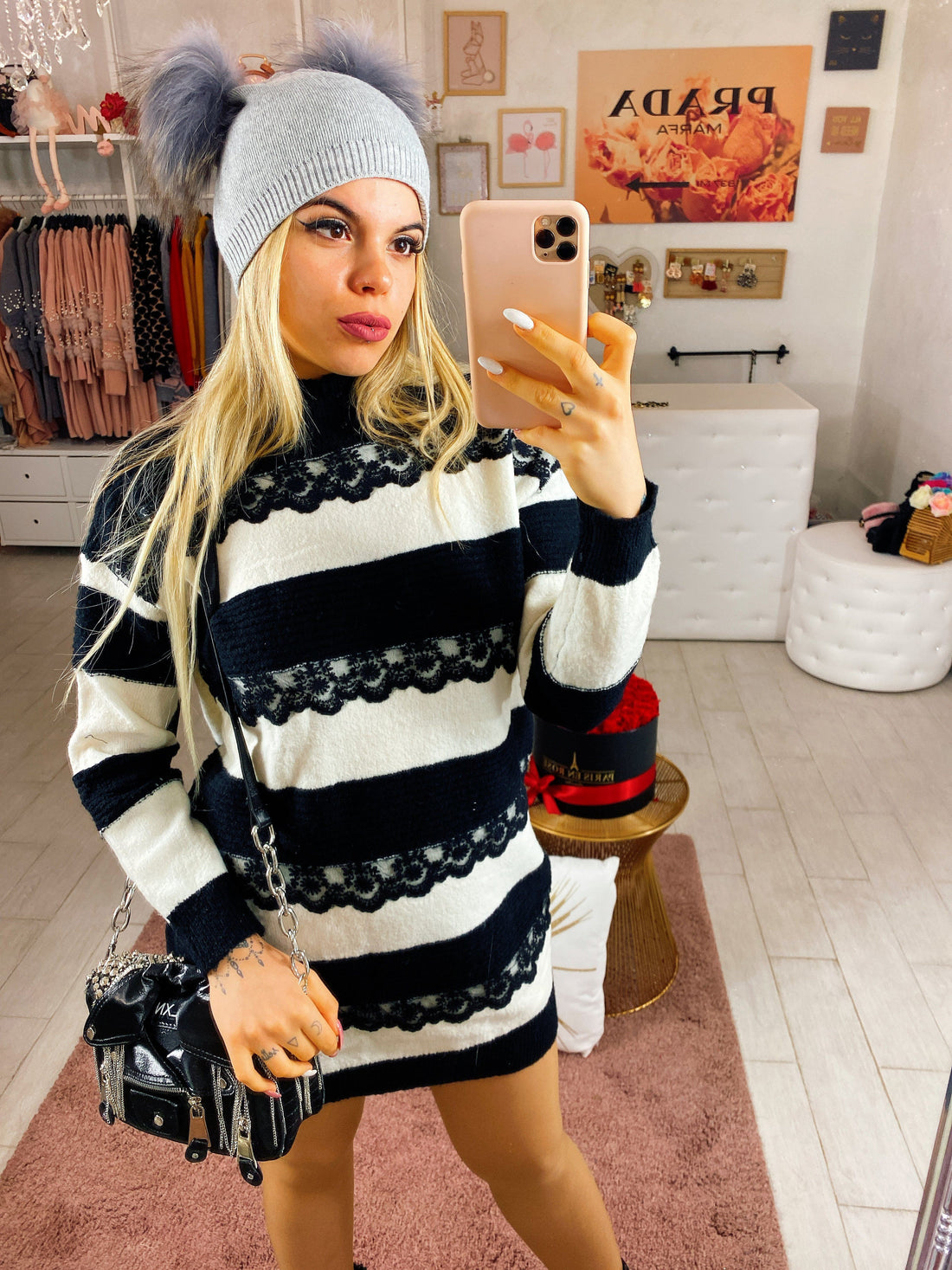 Dress in lana con righe nero - R.a. Boutique 