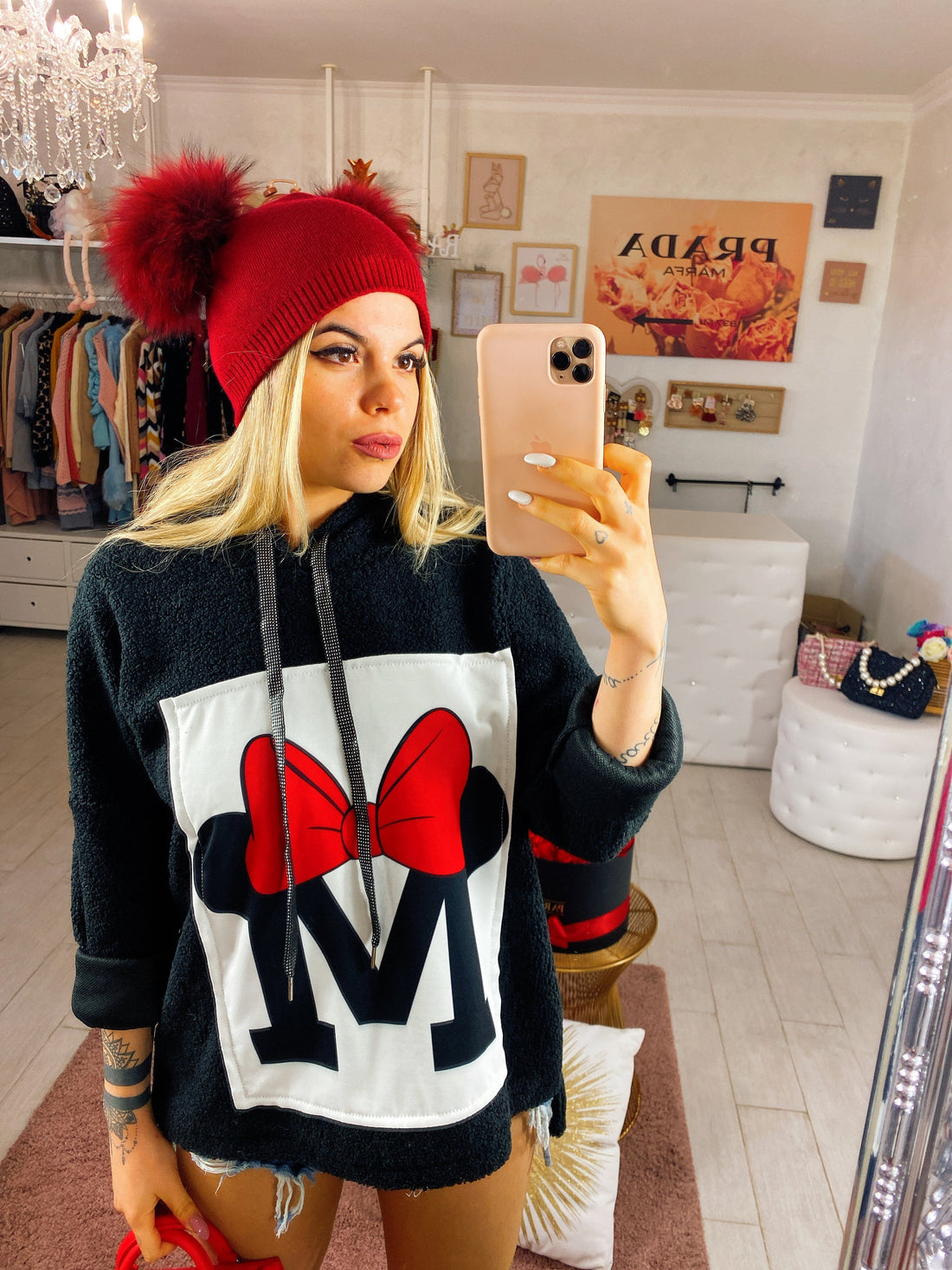 Felpa con stampa e fiocco - R.a. Boutique 