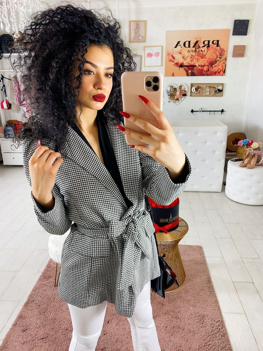 Giacca pied de poule con cintura - R.a. Boutique 