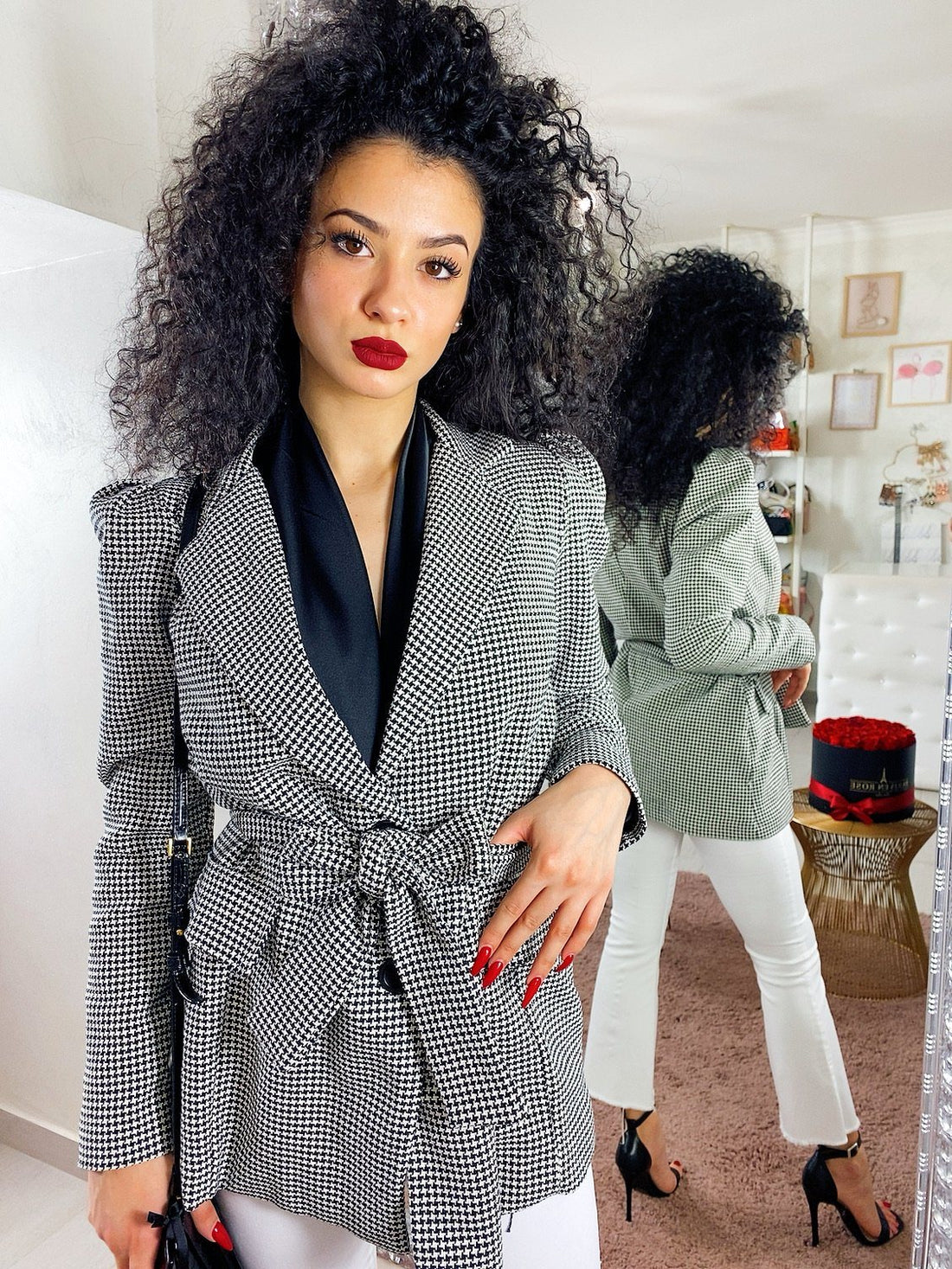 Giacca pied de poule con cintura - R.a. Boutique 