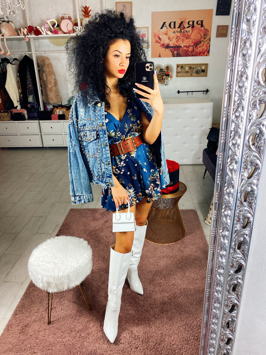 Giaccone di jeans con borchie - R.a. Boutique 