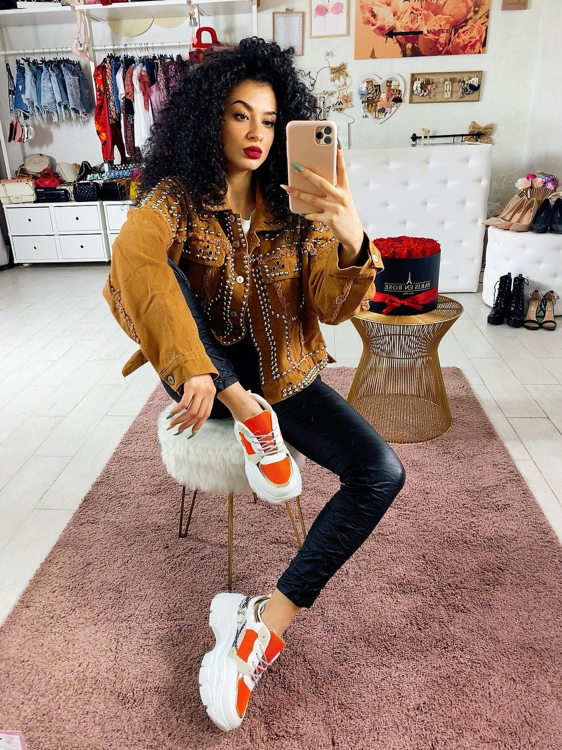 Giaccone di jeans con borchie - R.a. Boutique 