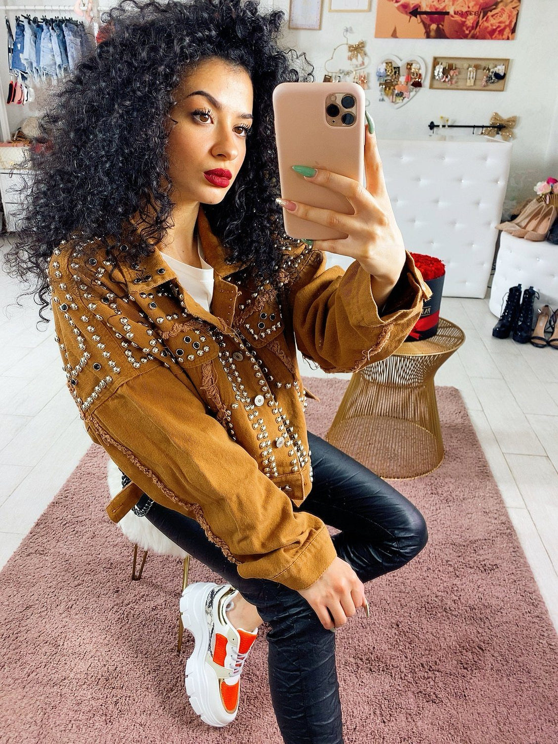 Giaccone di jeans con borchie - R.a. Boutique 