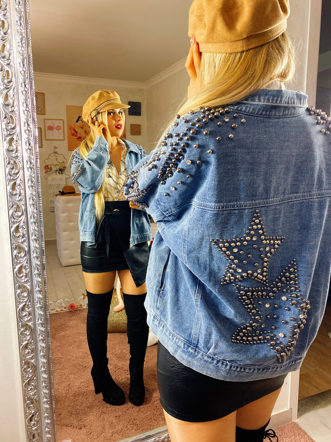 Giaccone di jeans con borchie a stella - R.a. Boutique 