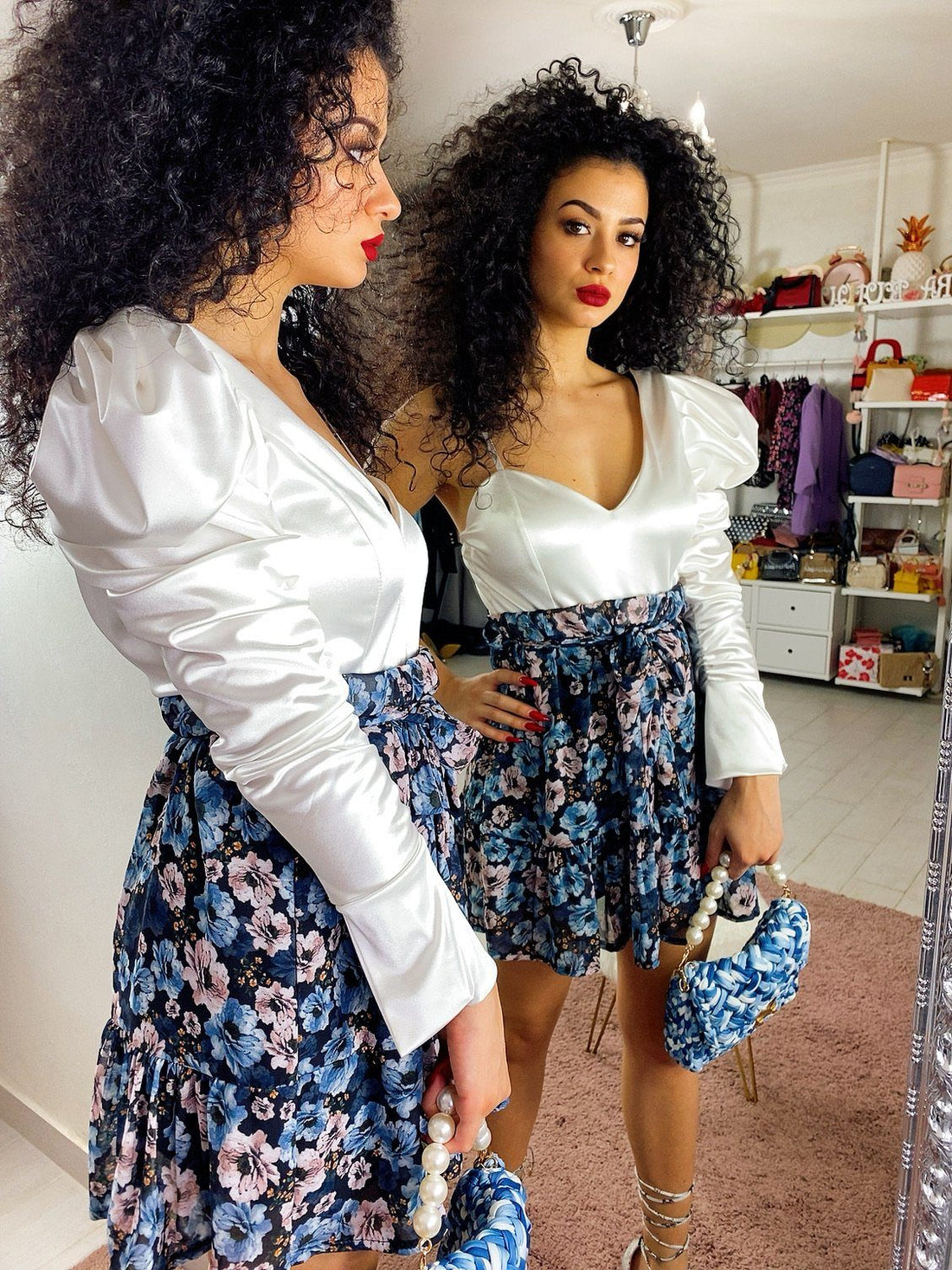 Gonna a fiori azzurrini - R.a. Boutique 