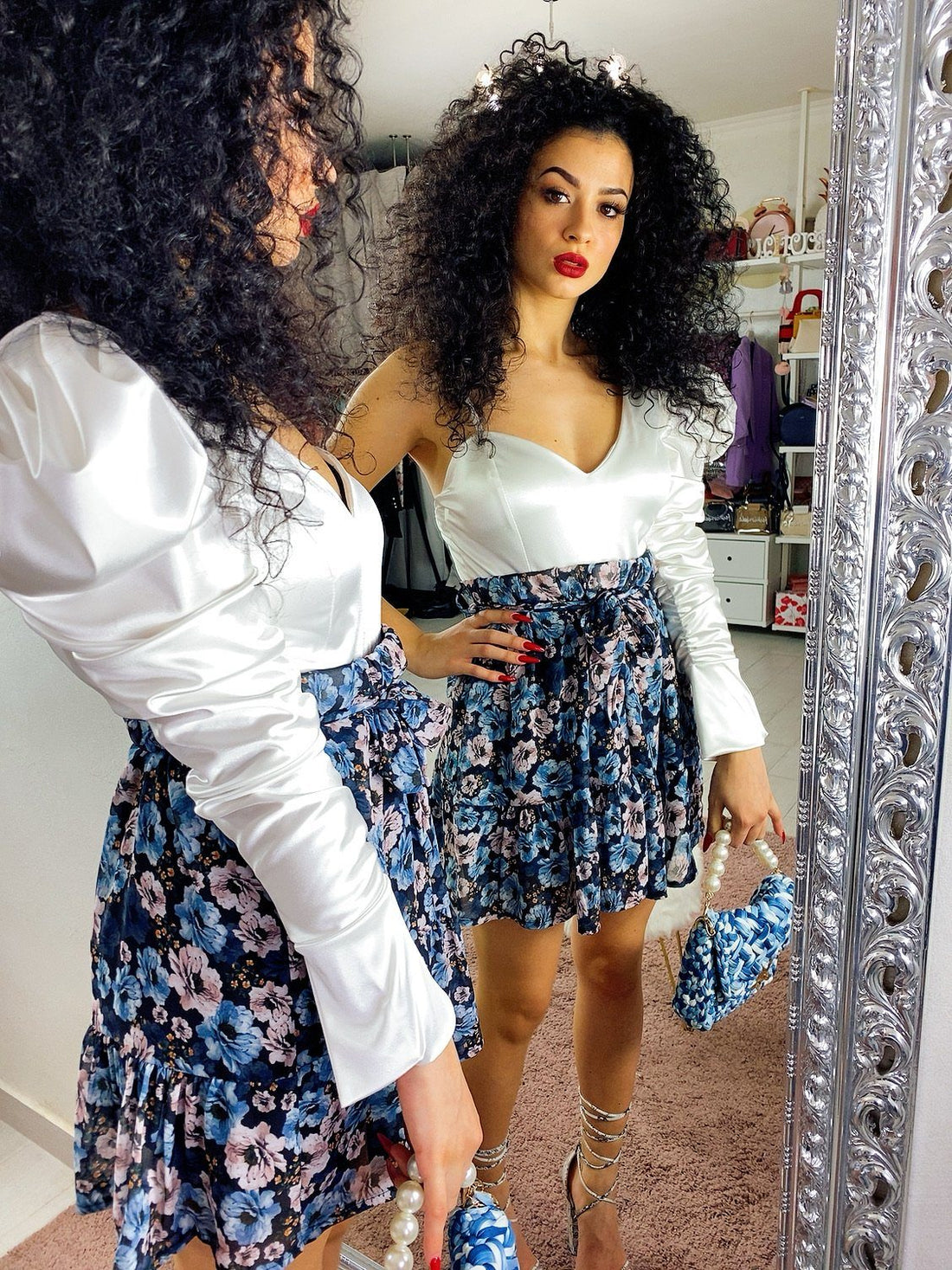 Gonna a fiori azzurrini - R.a. Boutique 