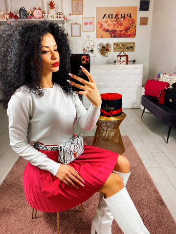 Gonna a pieghine con taschine corallo - R.a. Boutique 