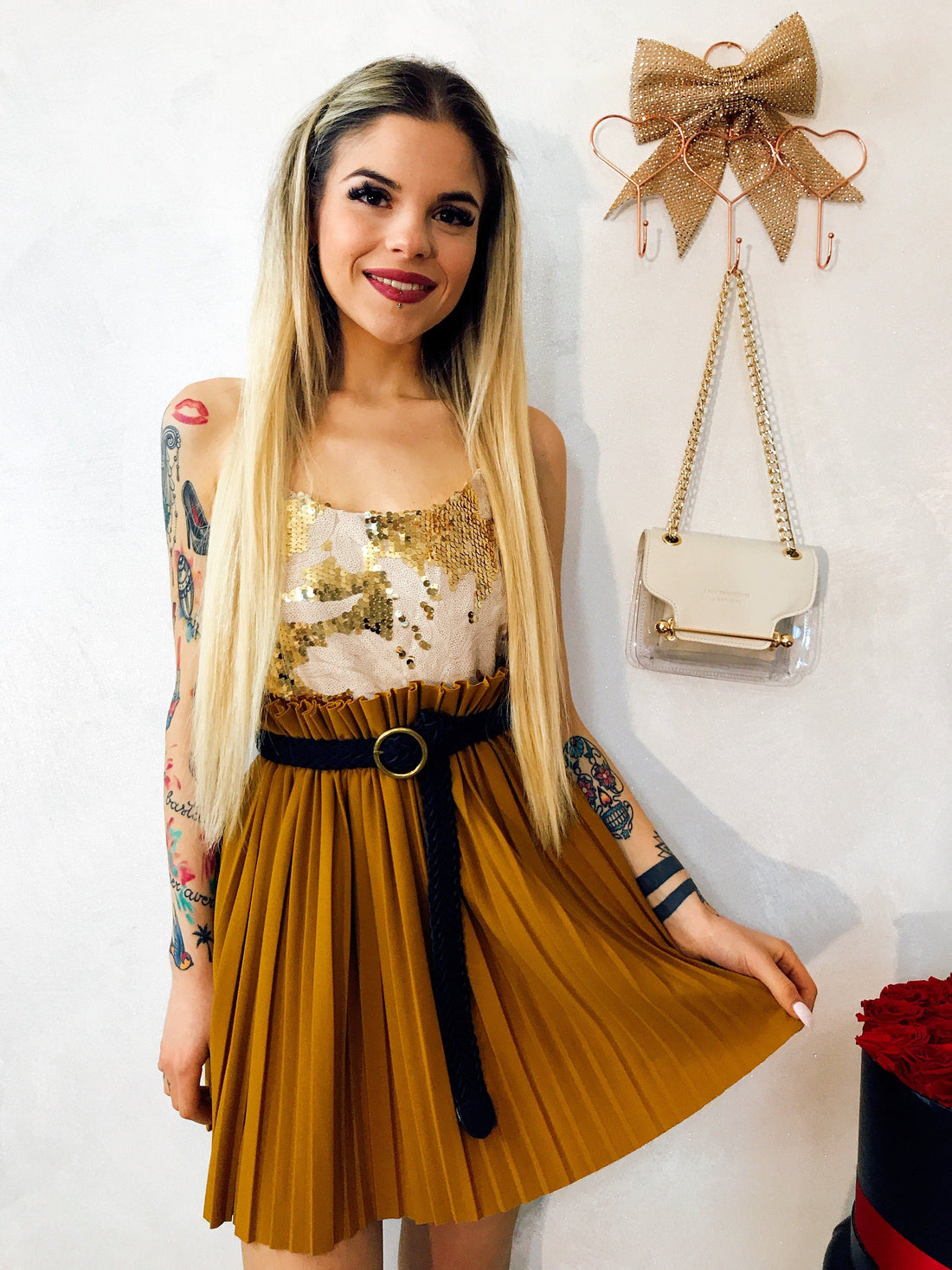 Gonna a pieghine senape - R.a. Boutique 