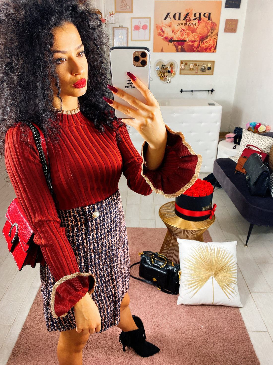 Gonna con bottoncino in perla blu - R.a. Boutique 