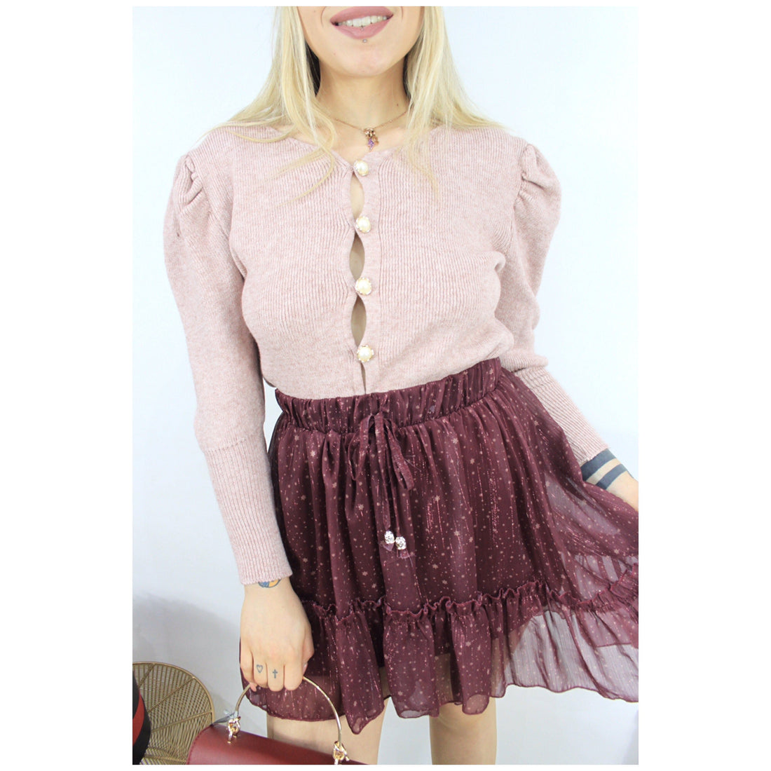 Gonna con stelline bordeaux - R.a. Boutique 